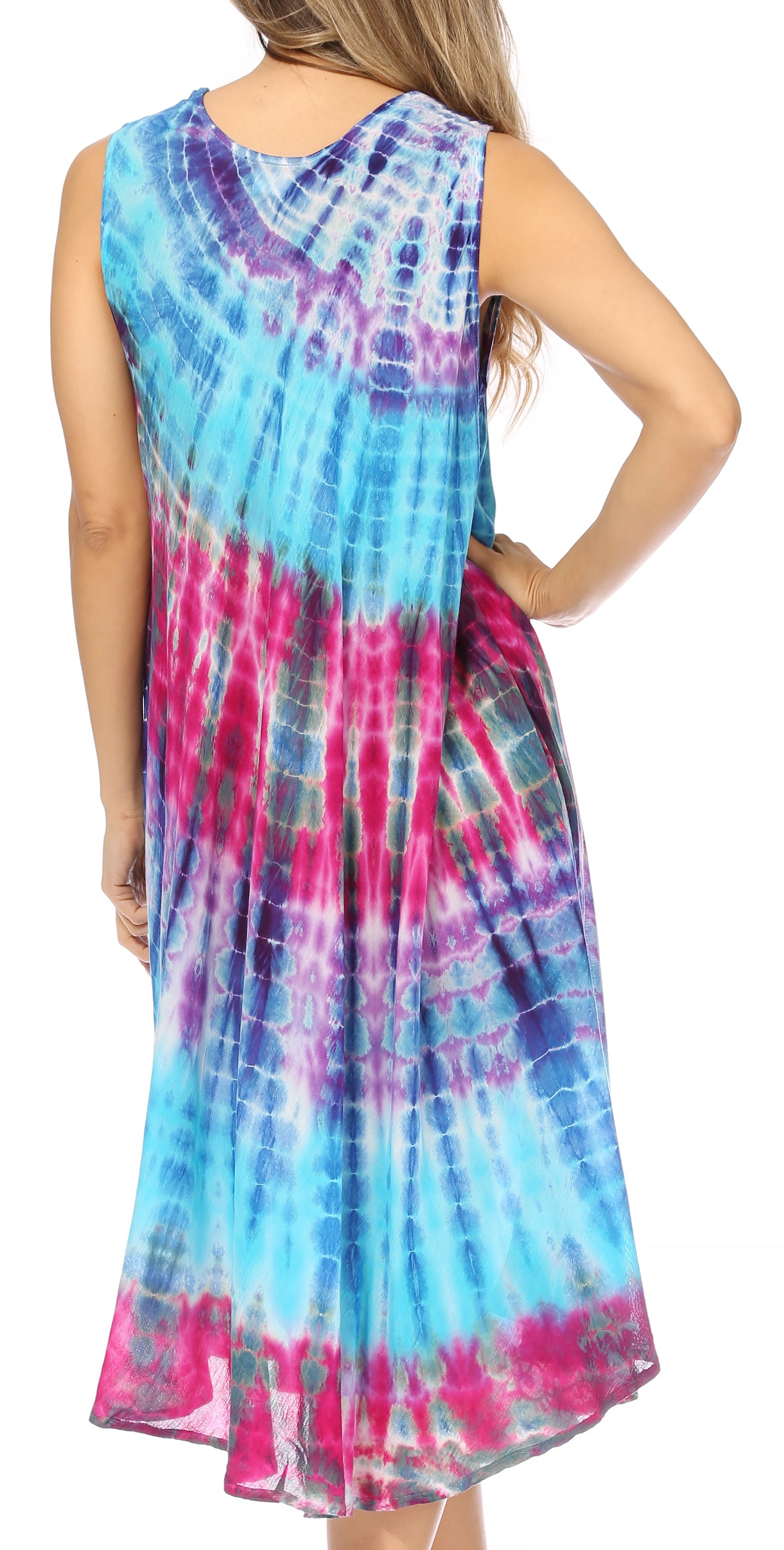 Sakkas - Nora Sleeveless Embroidered Short Tie Dye Caftan