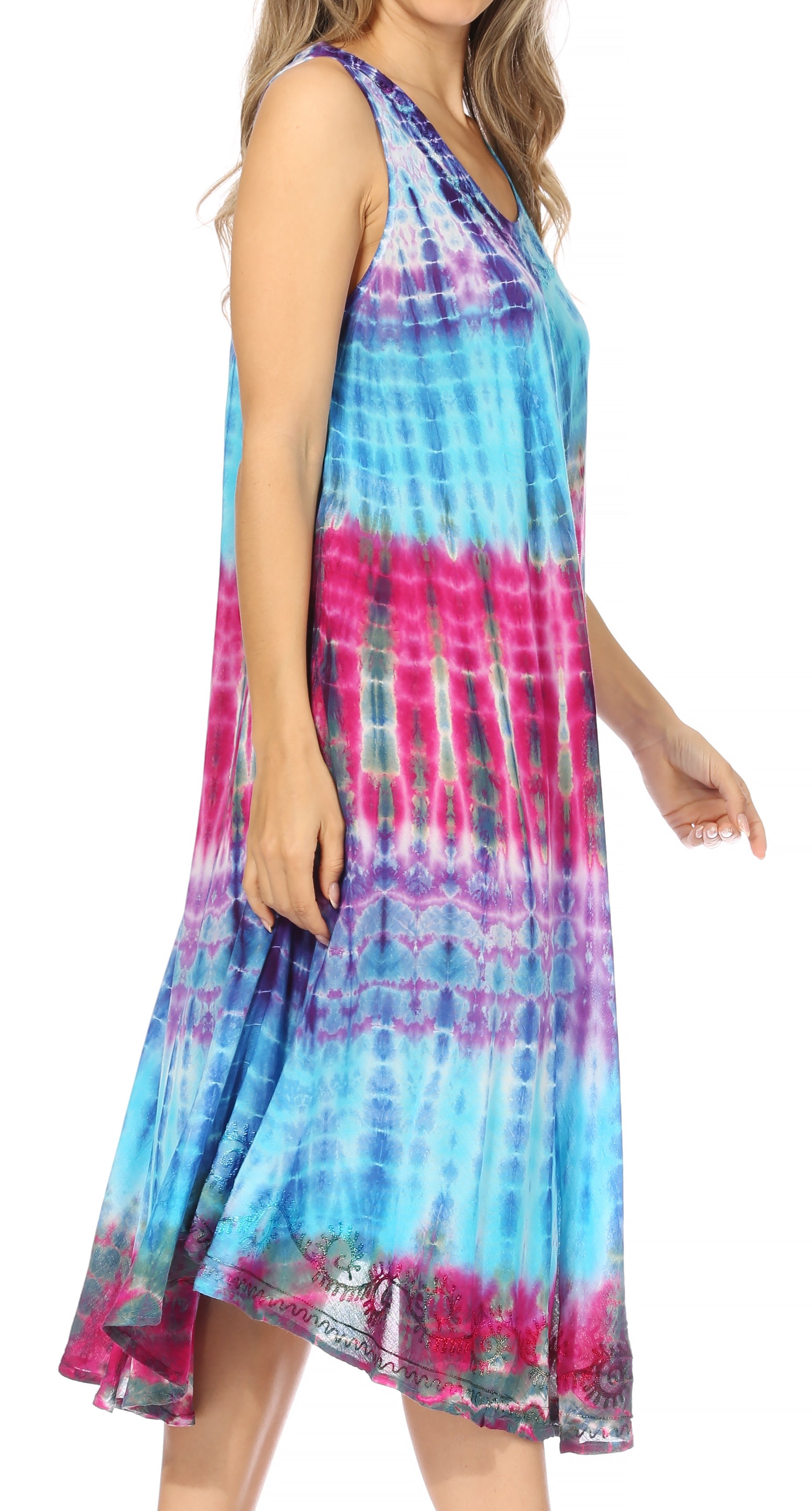 Sakkas - Nora Sleeveless Embroidered Short Tie Dye Caftan