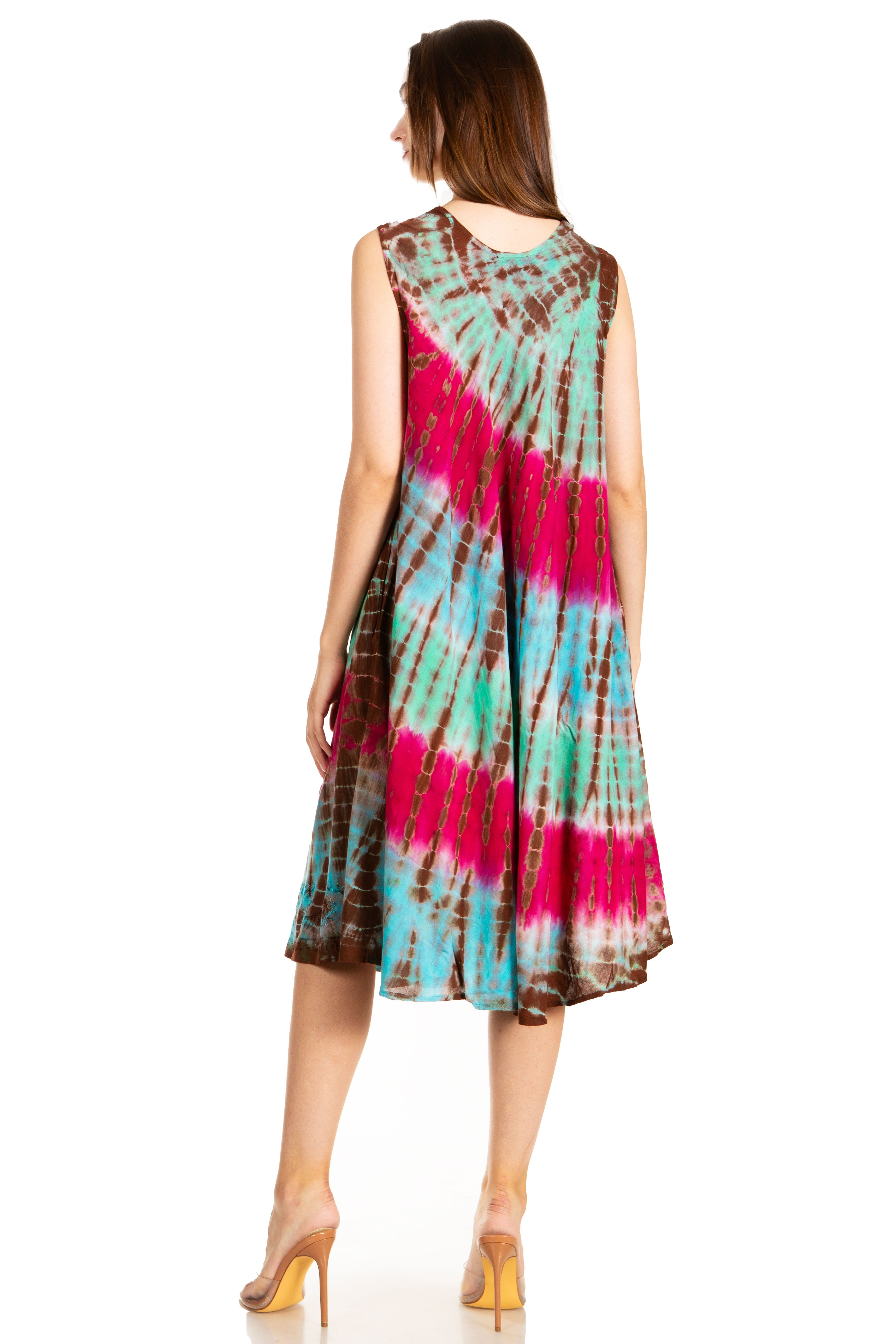 Sakkas - Nora Sleeveless Embroidered Short Tie Dye Caftan