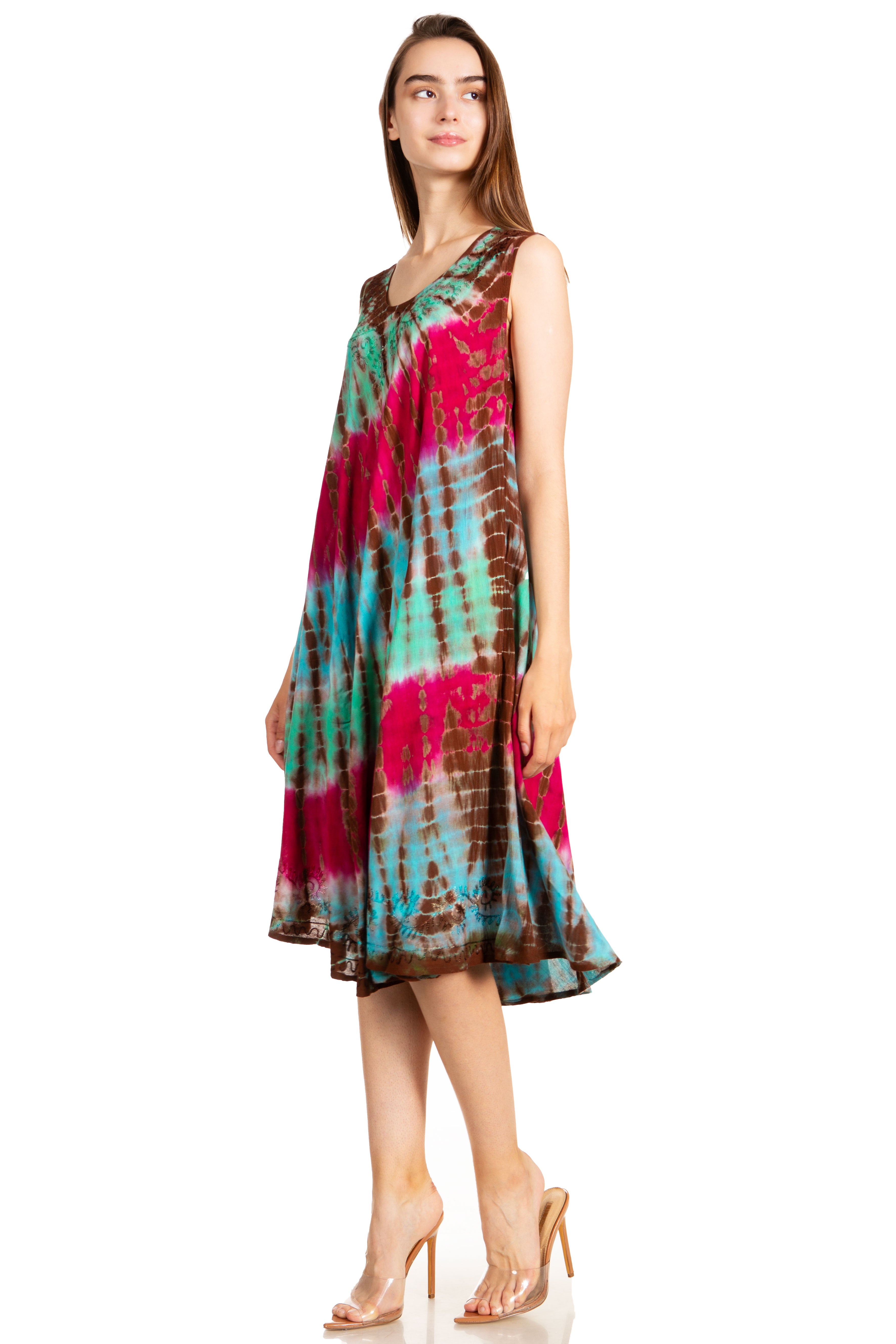 Sakkas - Nora Sleeveless Embroidered Short Tie Dye Caftan