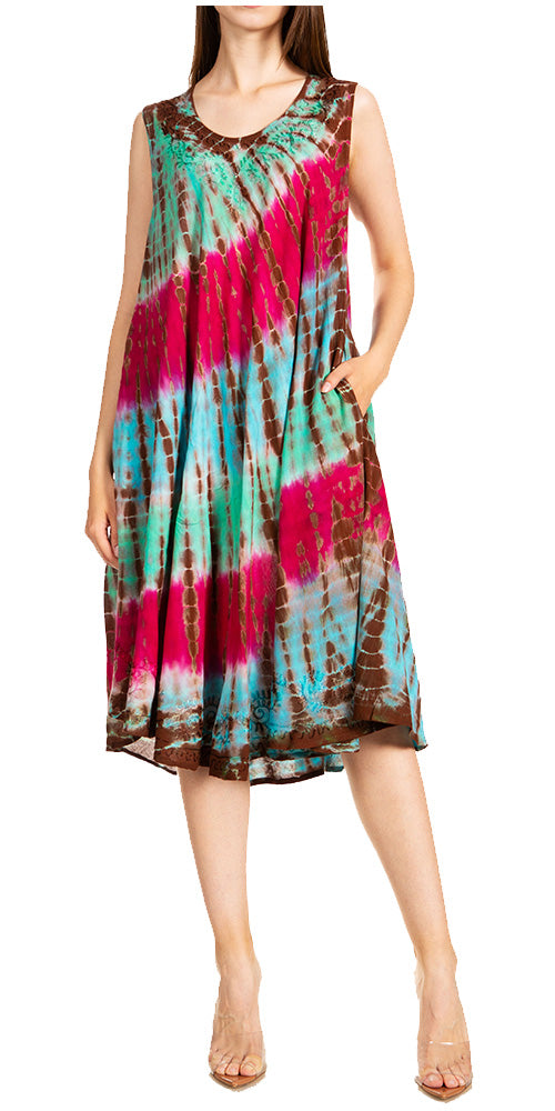 Sakkas - Nora Sleeveless Embroidered Short Tie Dye Caftan
