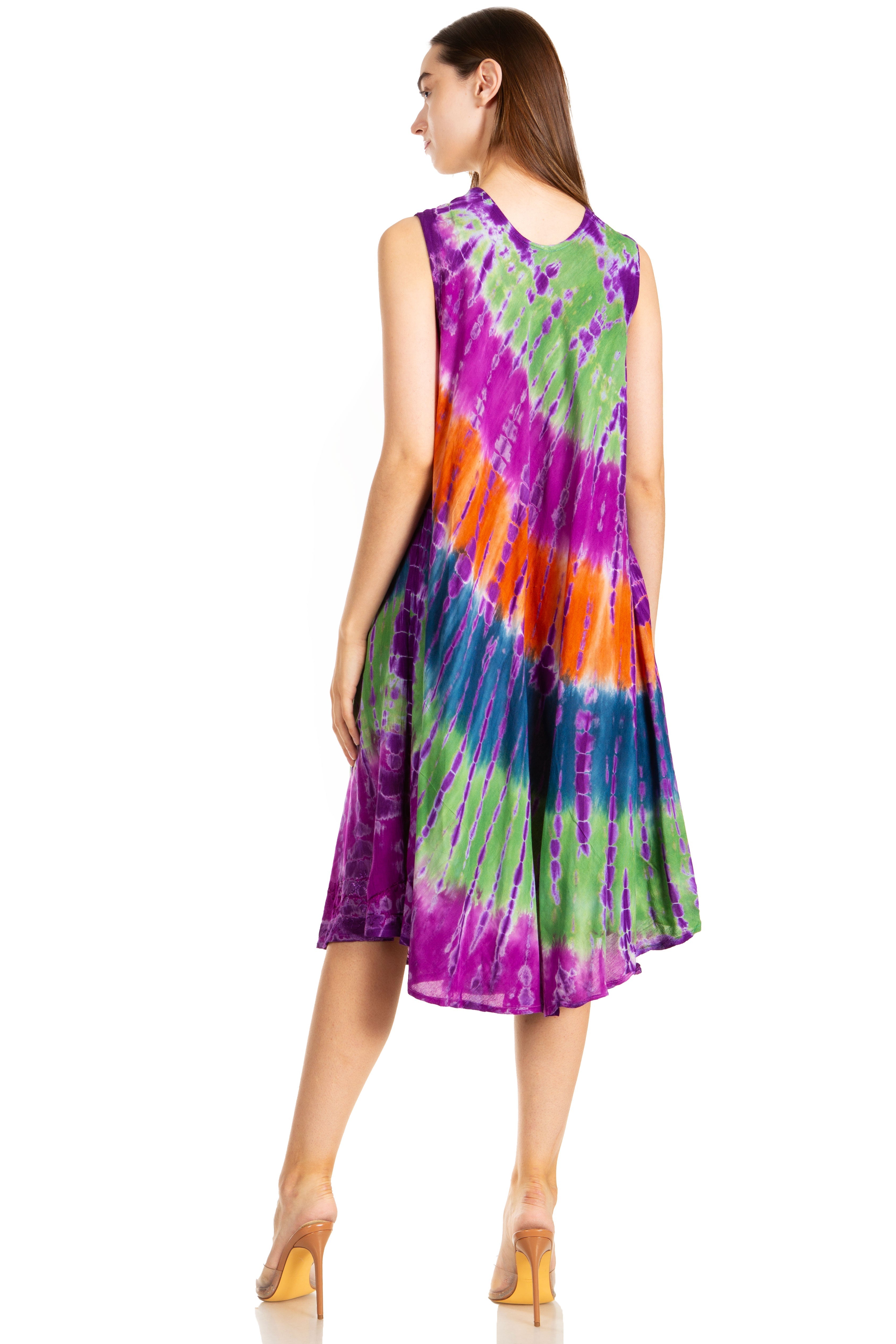 Sakkas - Nora Sleeveless Embroidered Short Tie Dye Caftan