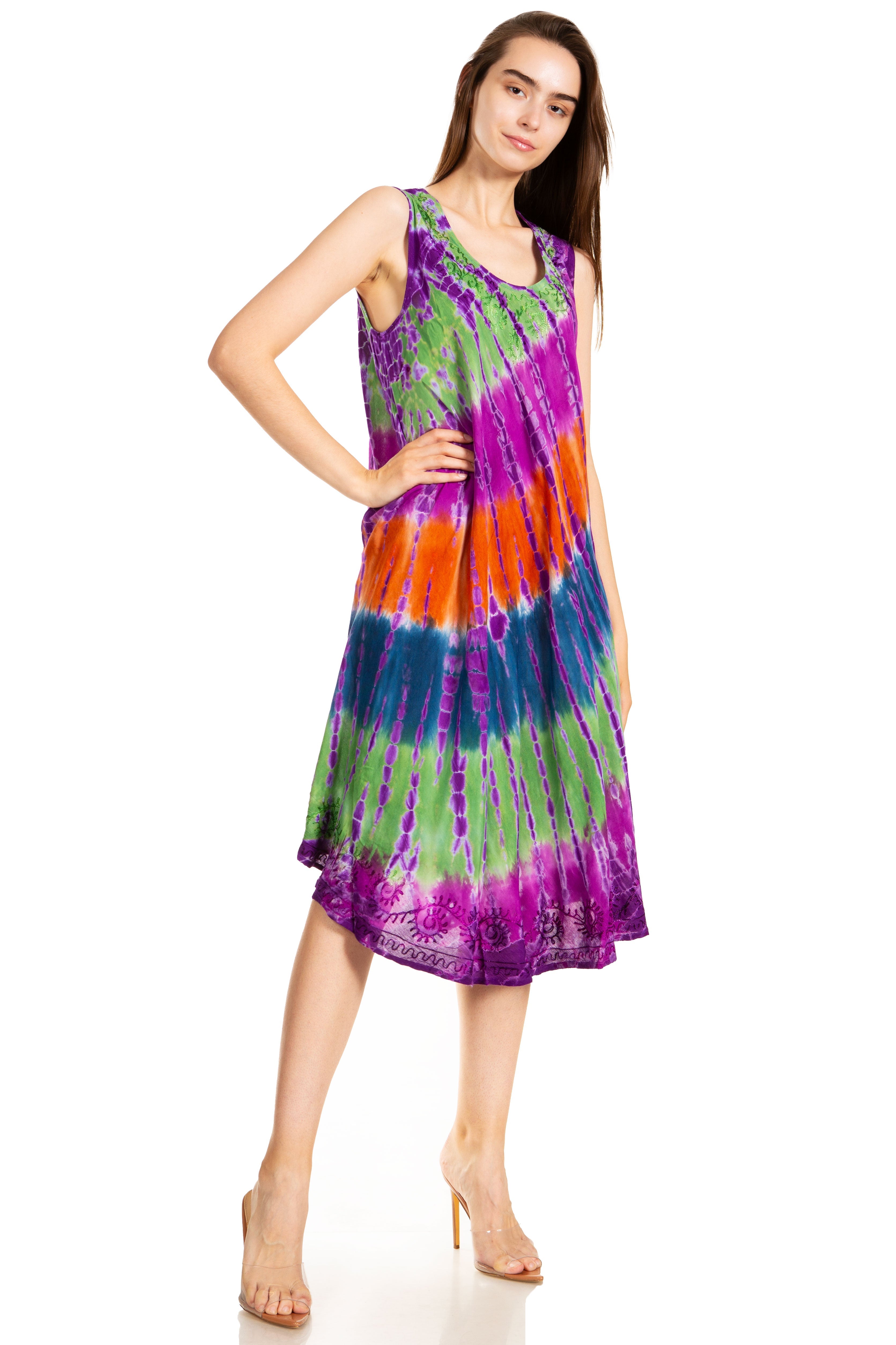 Sakkas - Nora Sleeveless Embroidered Short Tie Dye Caftan