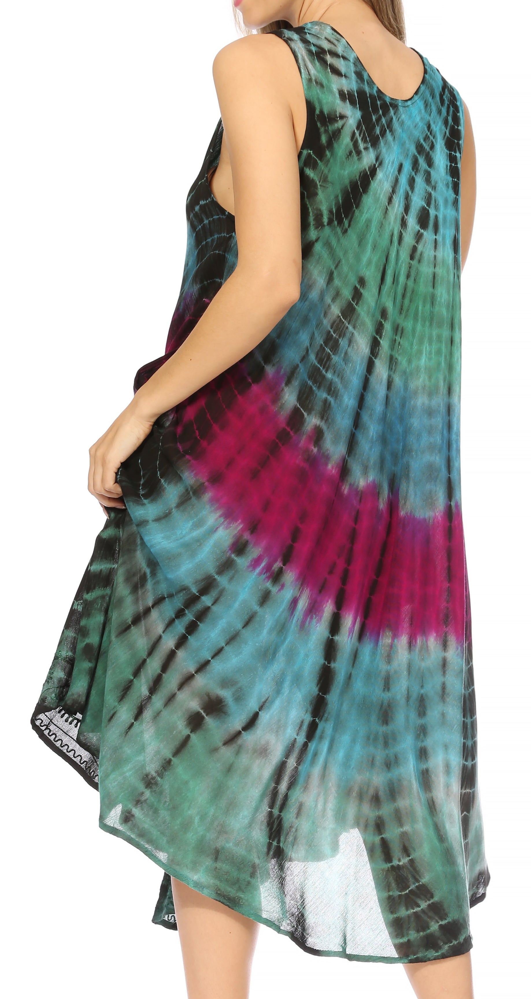 Sakkas - Nora Sleeveless Embroidered Short Tie Dye Caftan