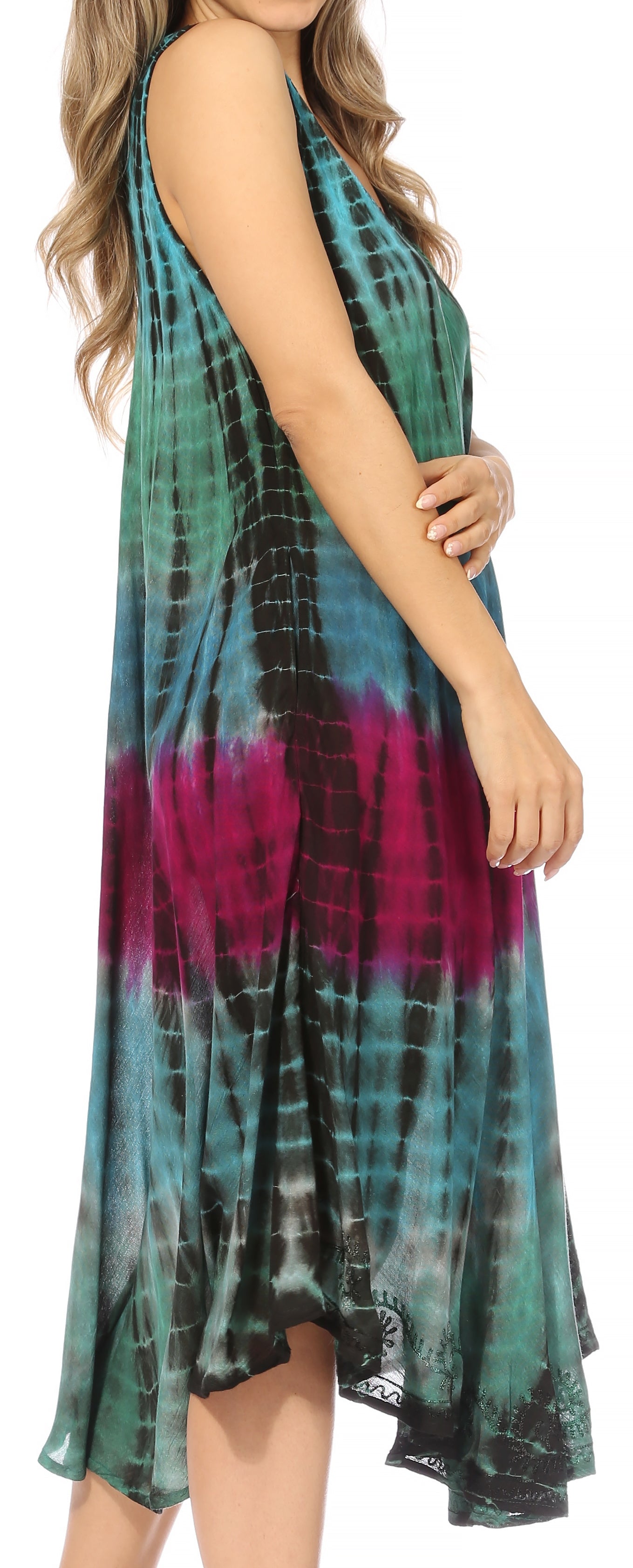 Sakkas - Nora Sleeveless Embroidered Short Tie Dye Caftan