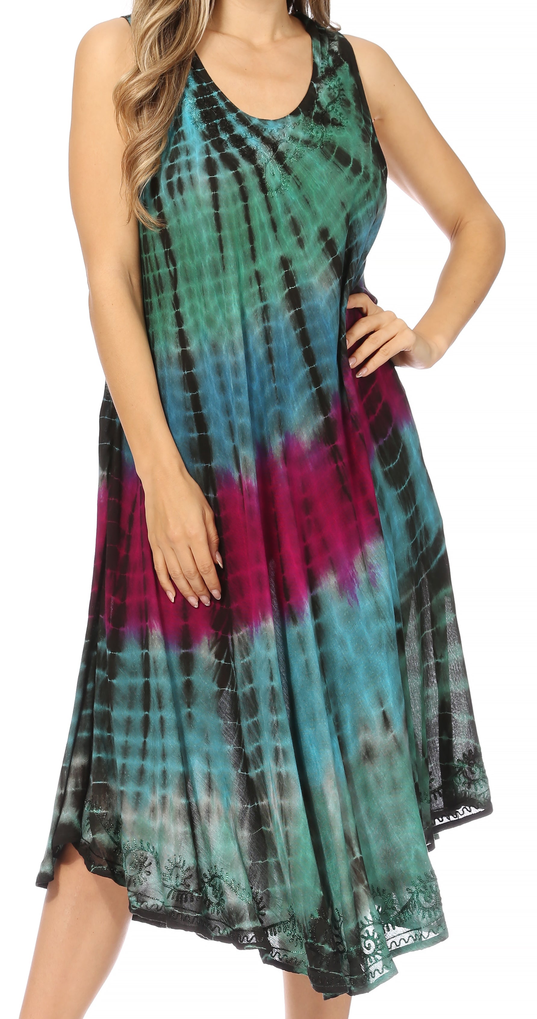 Sakkas - Nora Sleeveless Embroidered Short Tie Dye Caftan