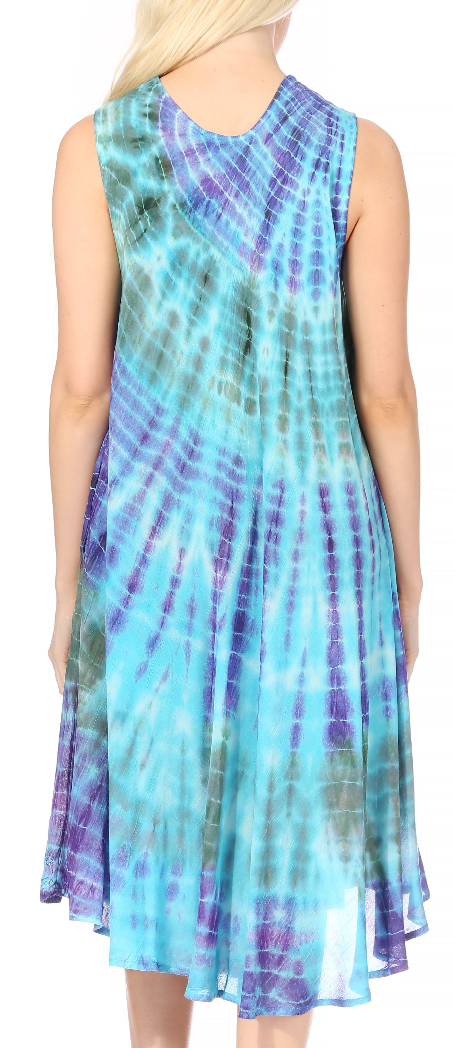 Sakkas - Nora Sleeveless Embroidered Short Tie Dye Caftan