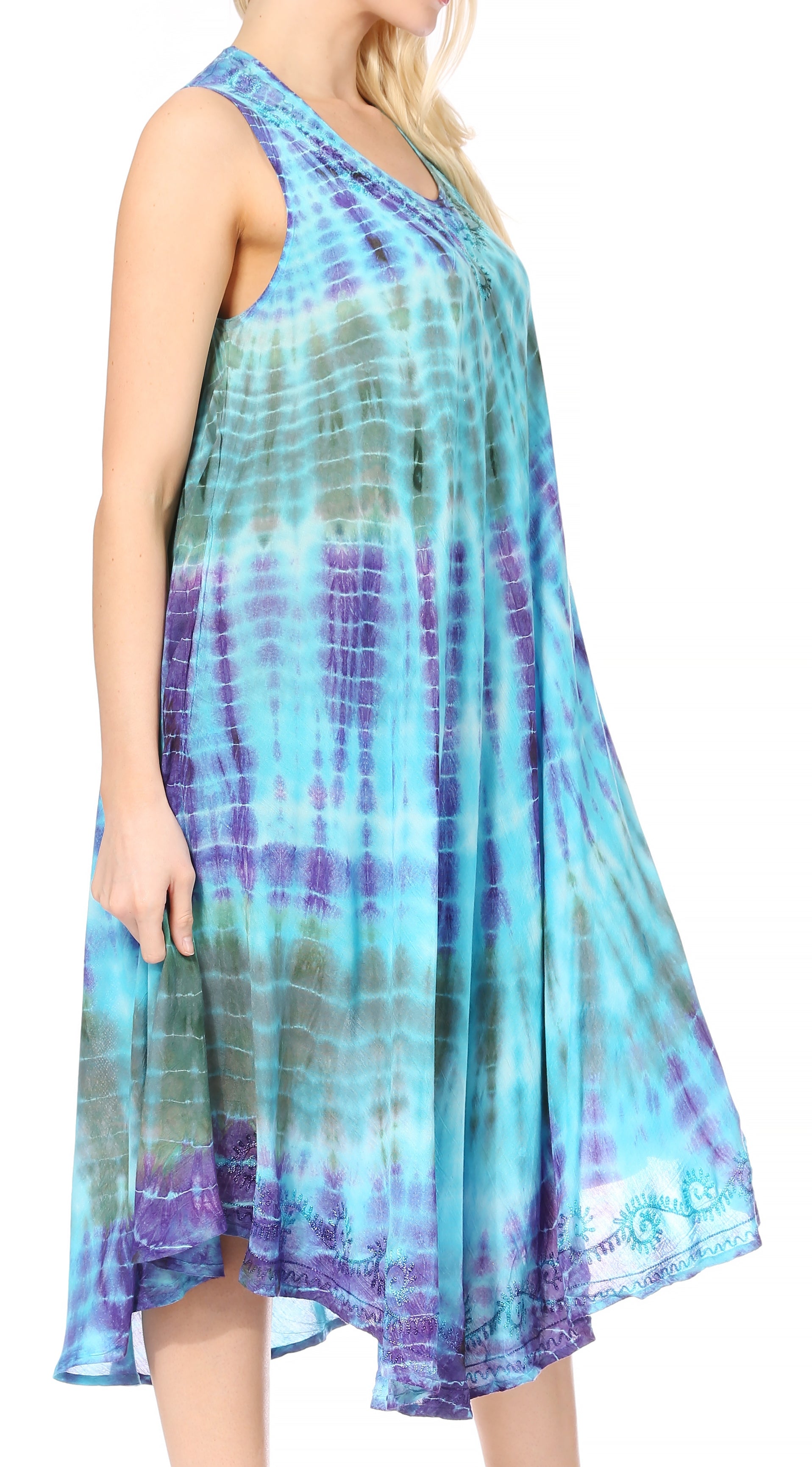 Sakkas - Nora Sleeveless Embroidered Short Tie Dye Caftan