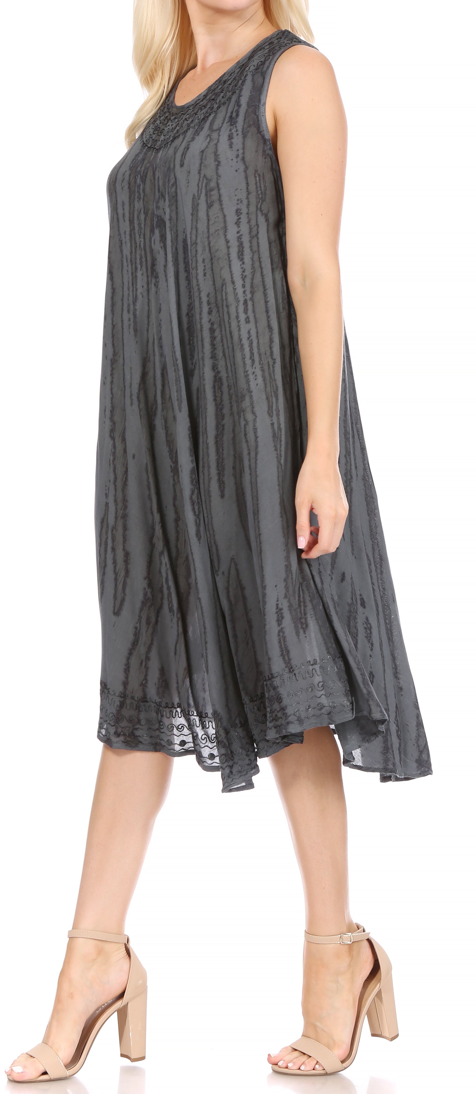 Sakkas - Nora Sleeveless Embroidered Short Tie Dye Caftan