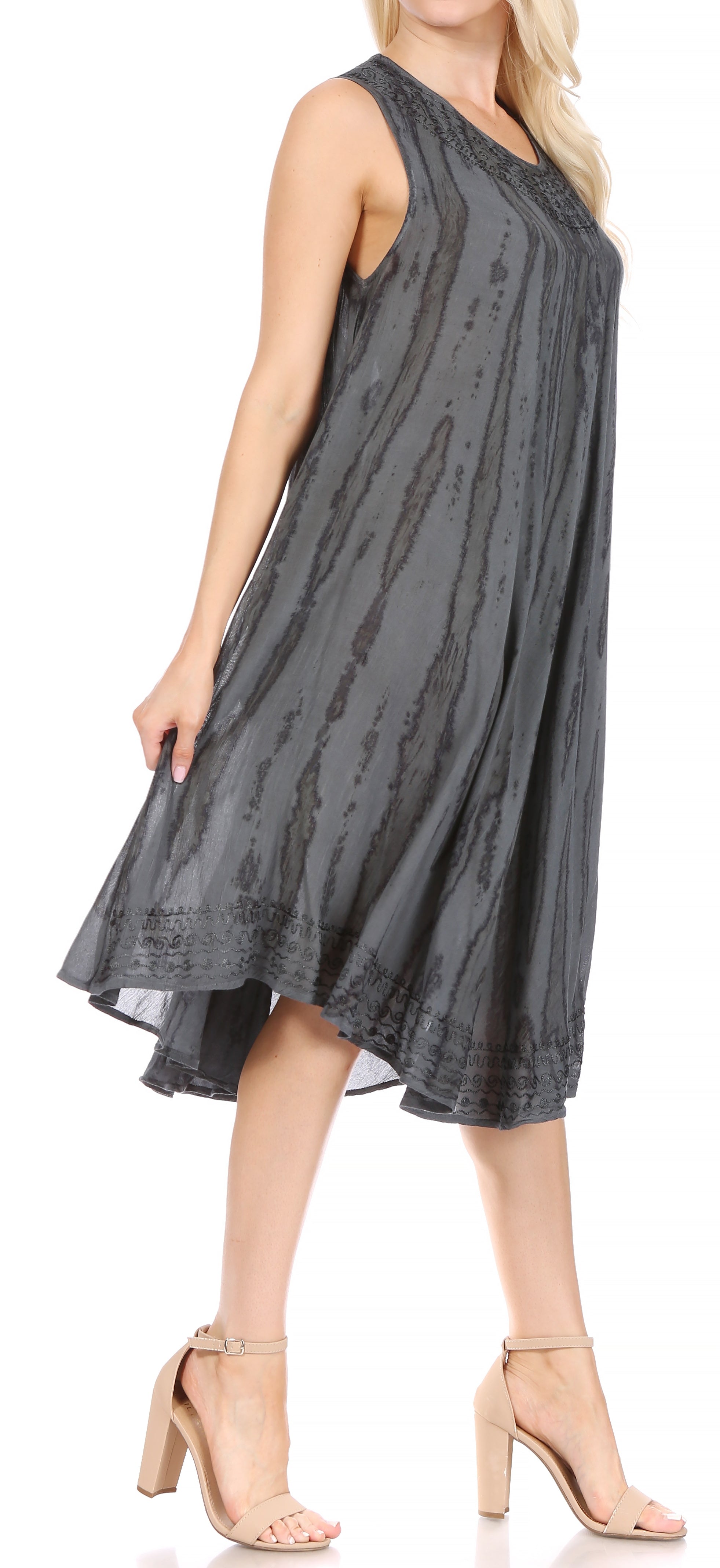Sakkas - Nora Sleeveless Embroidered Short Tie Dye Caftan