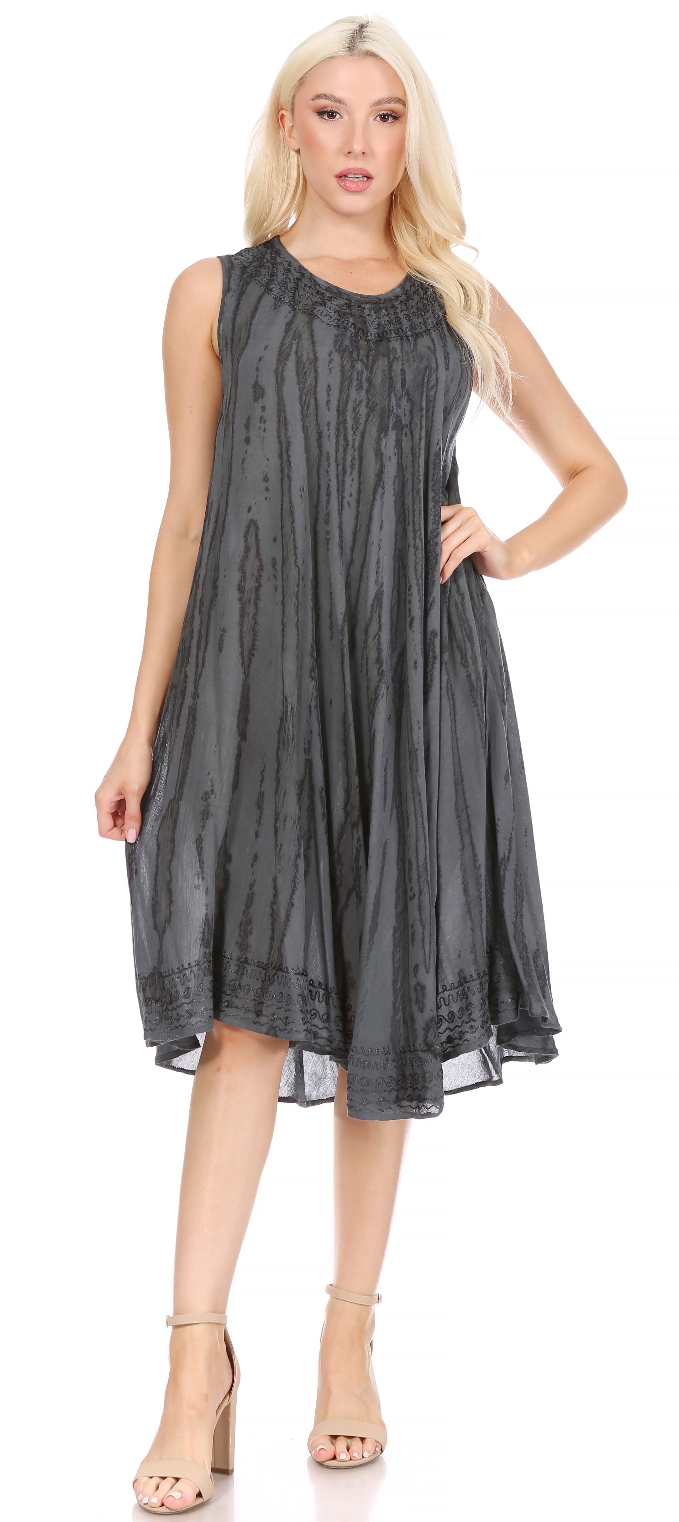 Sakkas - Nora Sleeveless Embroidered Short Tie Dye Caftan