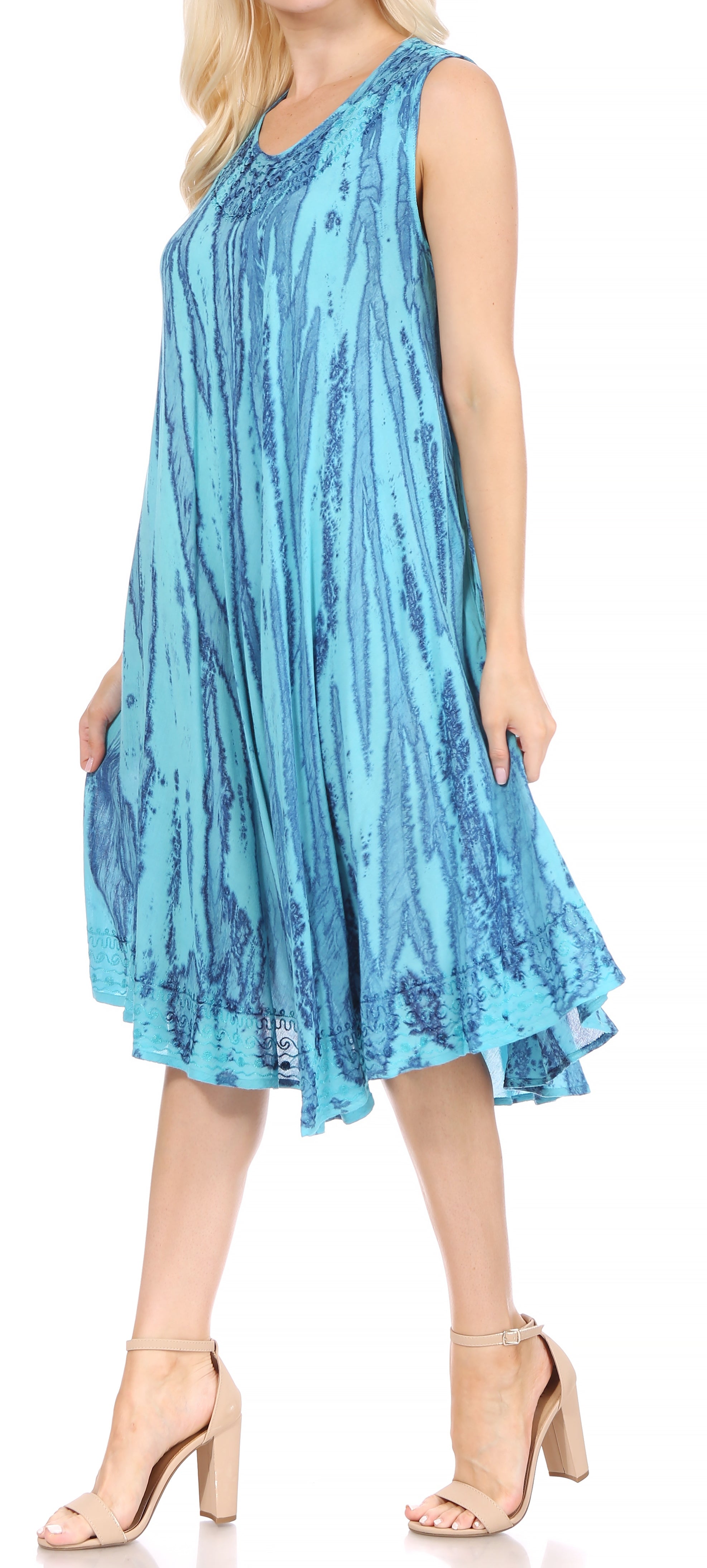 Sakkas - Nora Sleeveless Embroidered Short Tie Dye Caftan