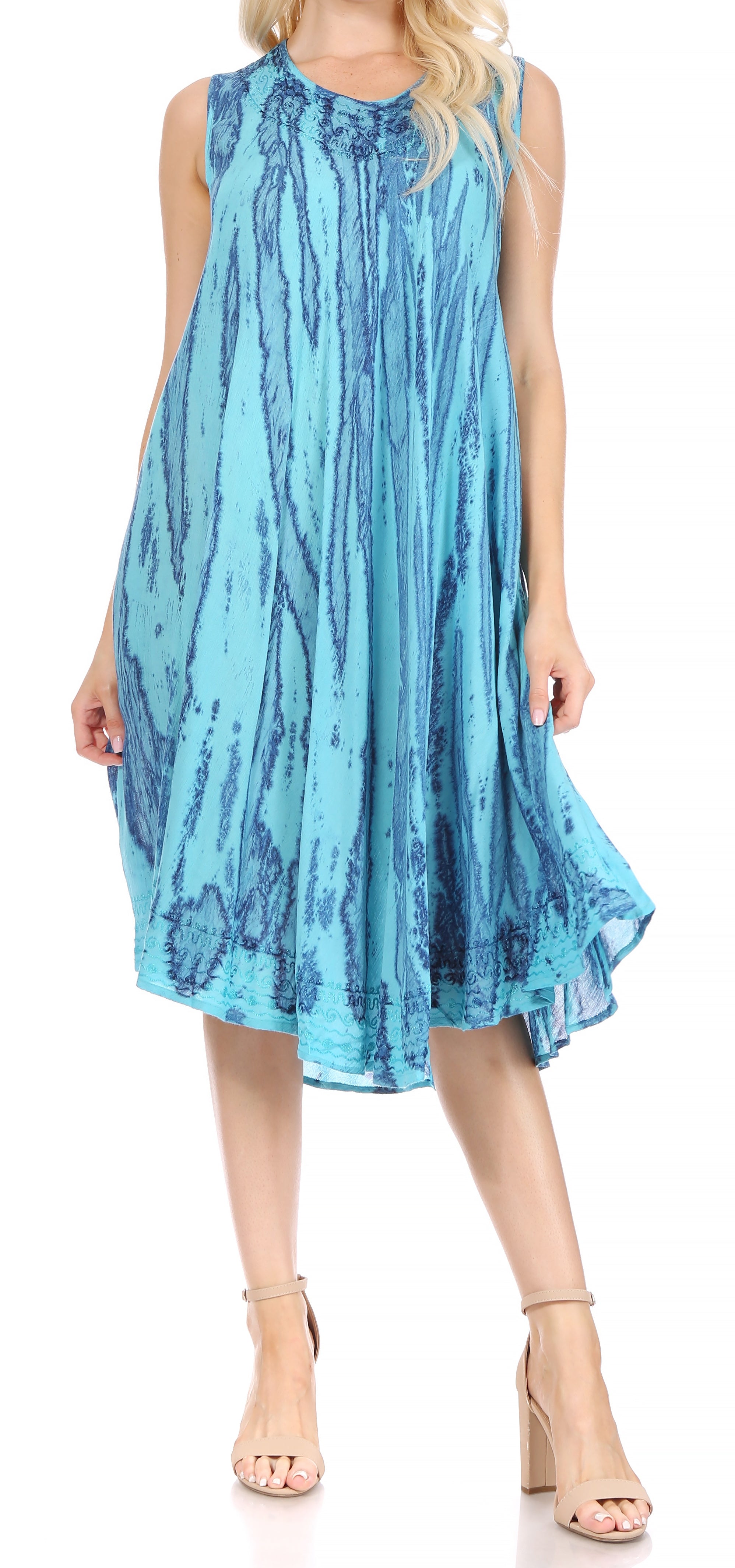 Sakkas - Nora Sleeveless Embroidered Short Tie Dye Caftan
