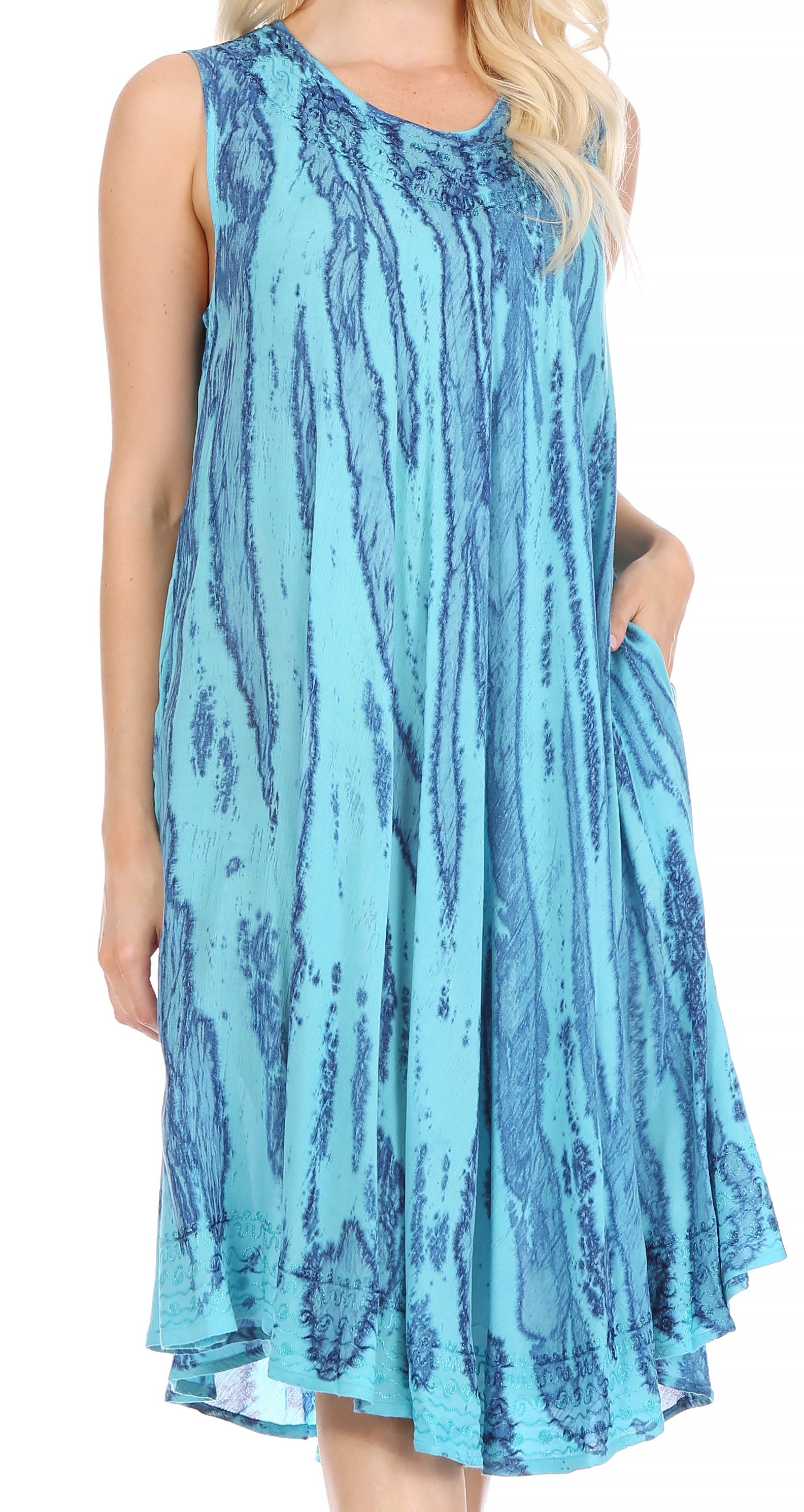 Sakkas - Nora Sleeveless Embroidered Short Tie Dye Caftan