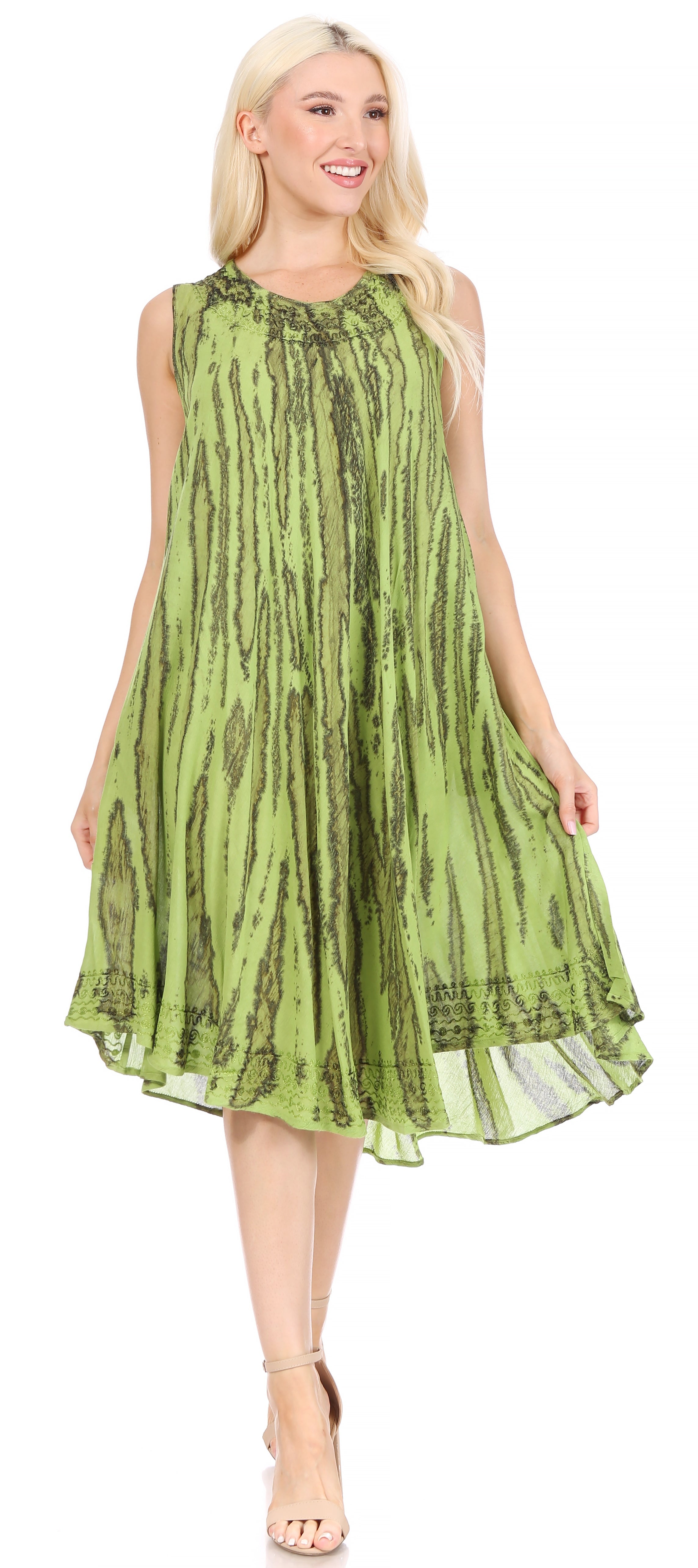 Sakkas - Nora Sleeveless Embroidered Short Tie Dye Caftan