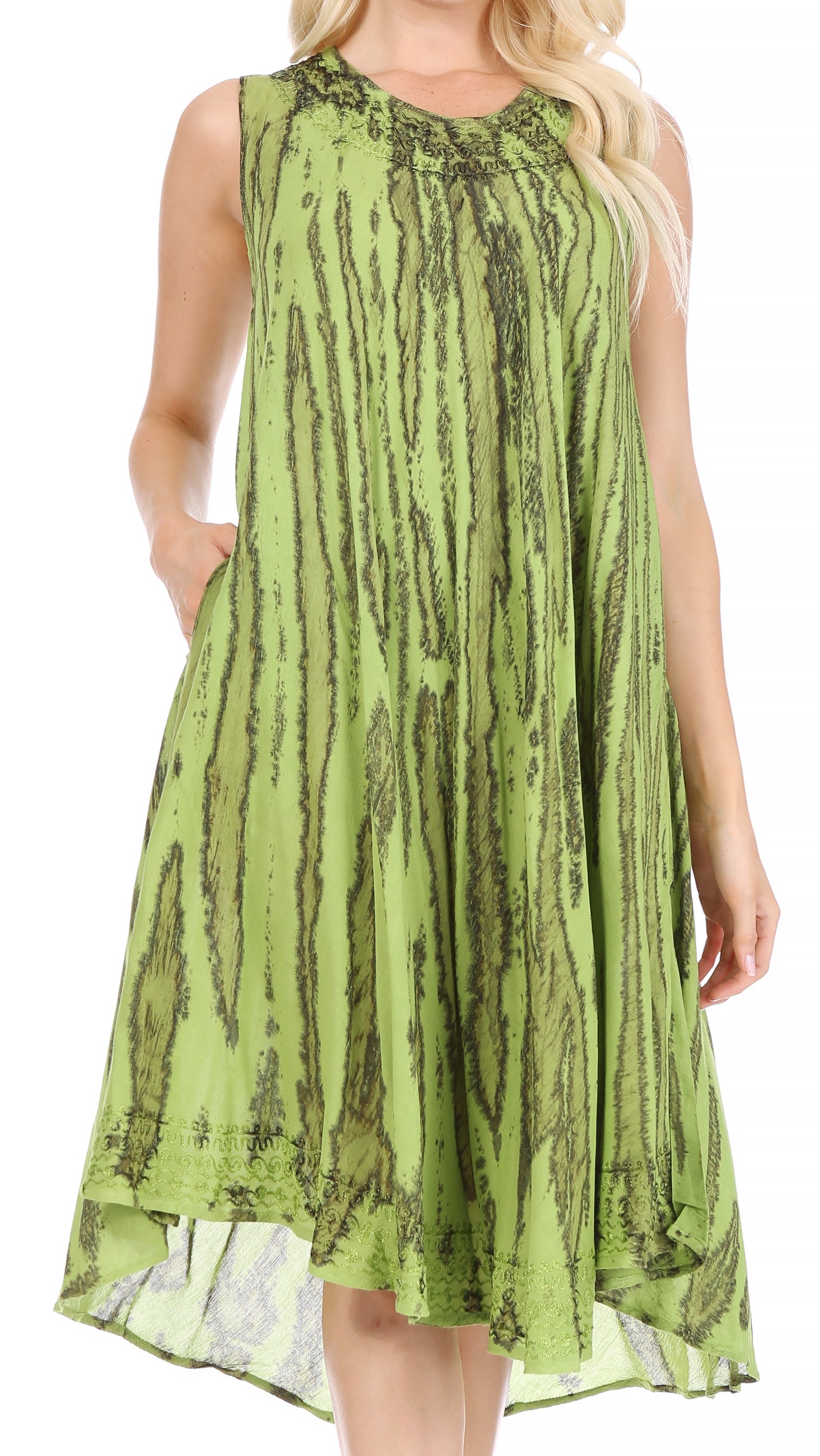 Sakkas - Nora Sleeveless Embroidered Short Tie Dye Caftan