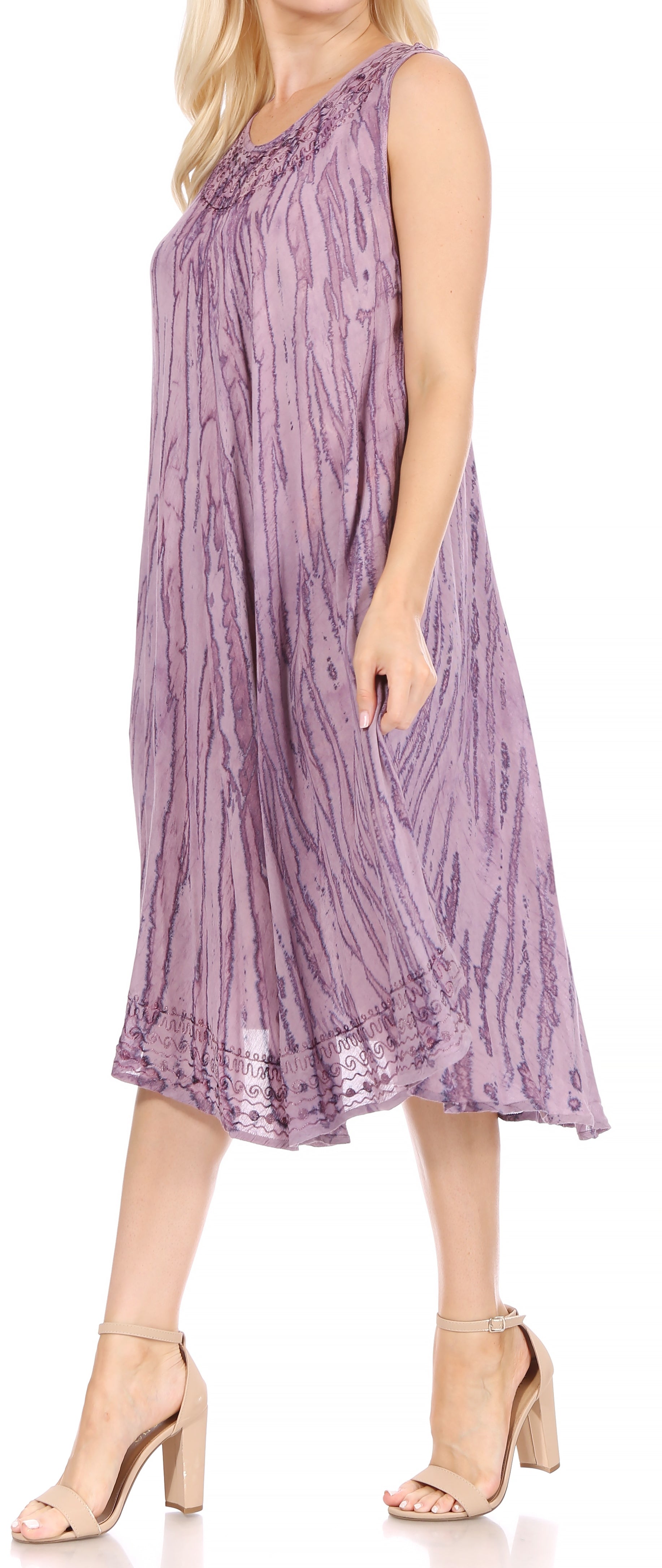 Sakkas - Nora Sleeveless Embroidered Short Tie Dye Caftan