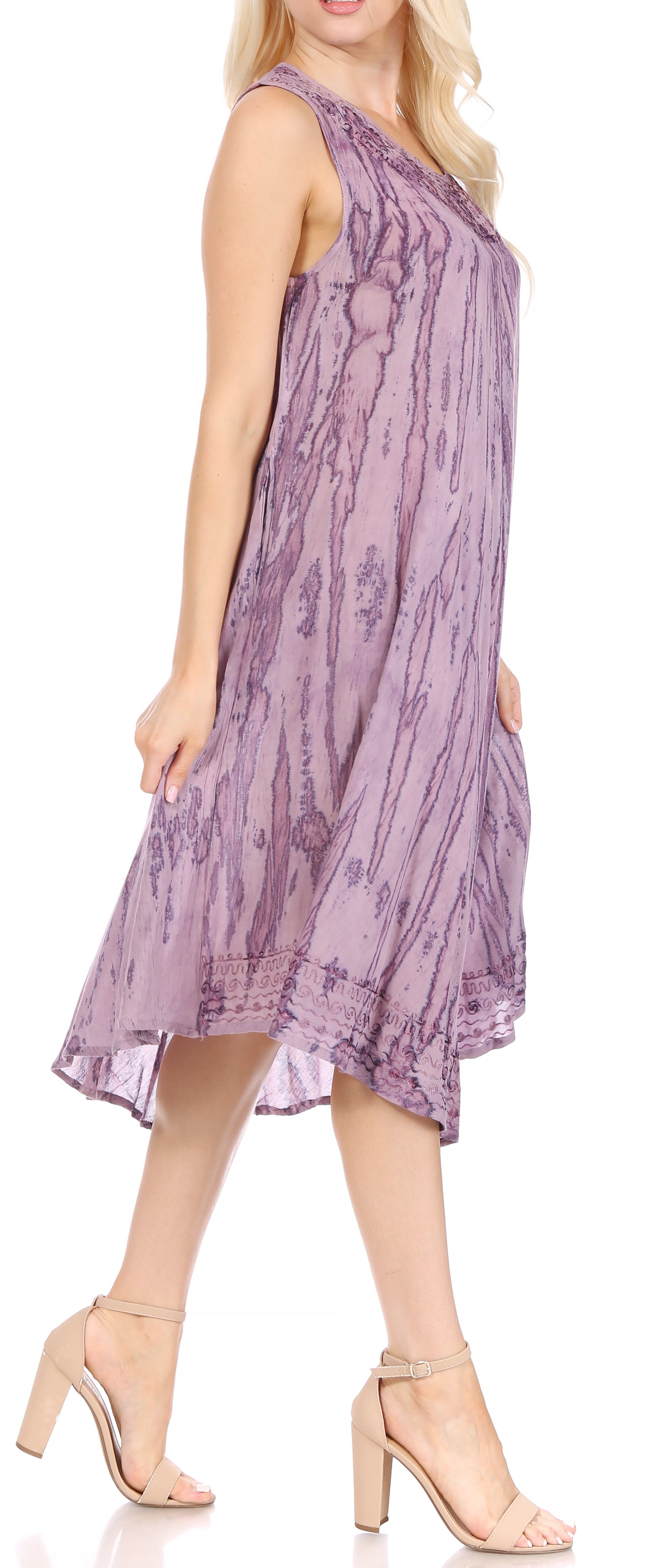 Sakkas - Nora Sleeveless Embroidered Short Tie Dye Caftan