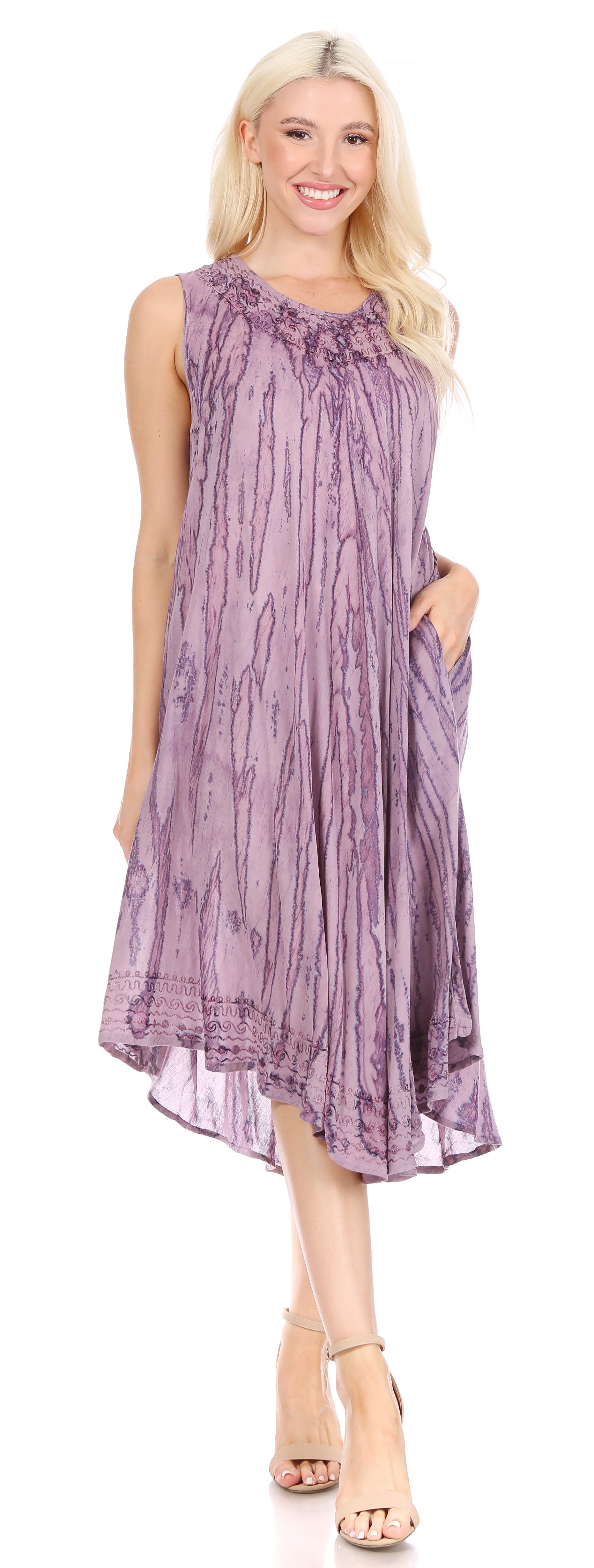 Sakkas - Nora Sleeveless Embroidered Short Tie Dye Caftan