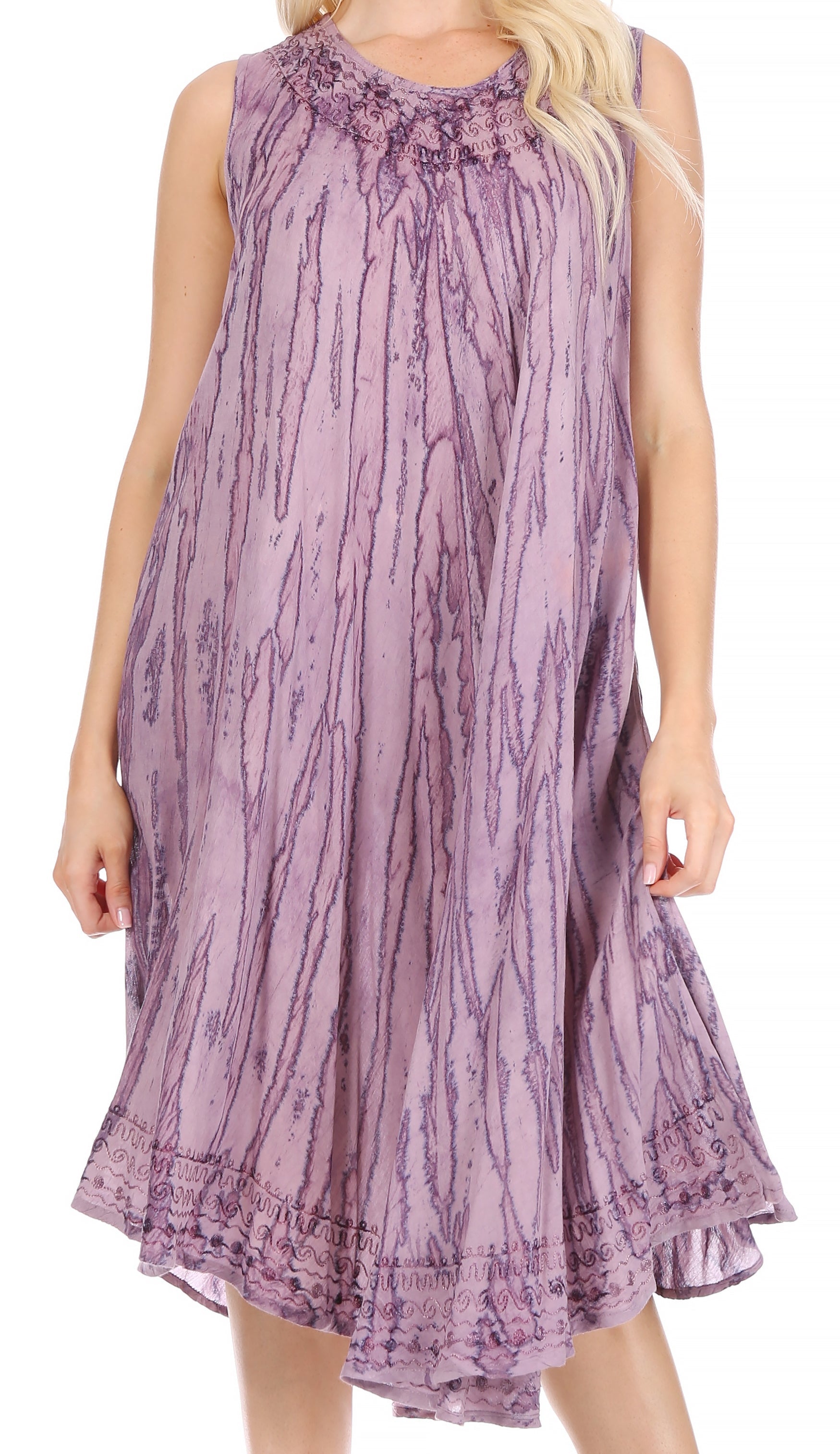 Sakkas - Nora Sleeveless Embroidered Short Tie Dye Caftan