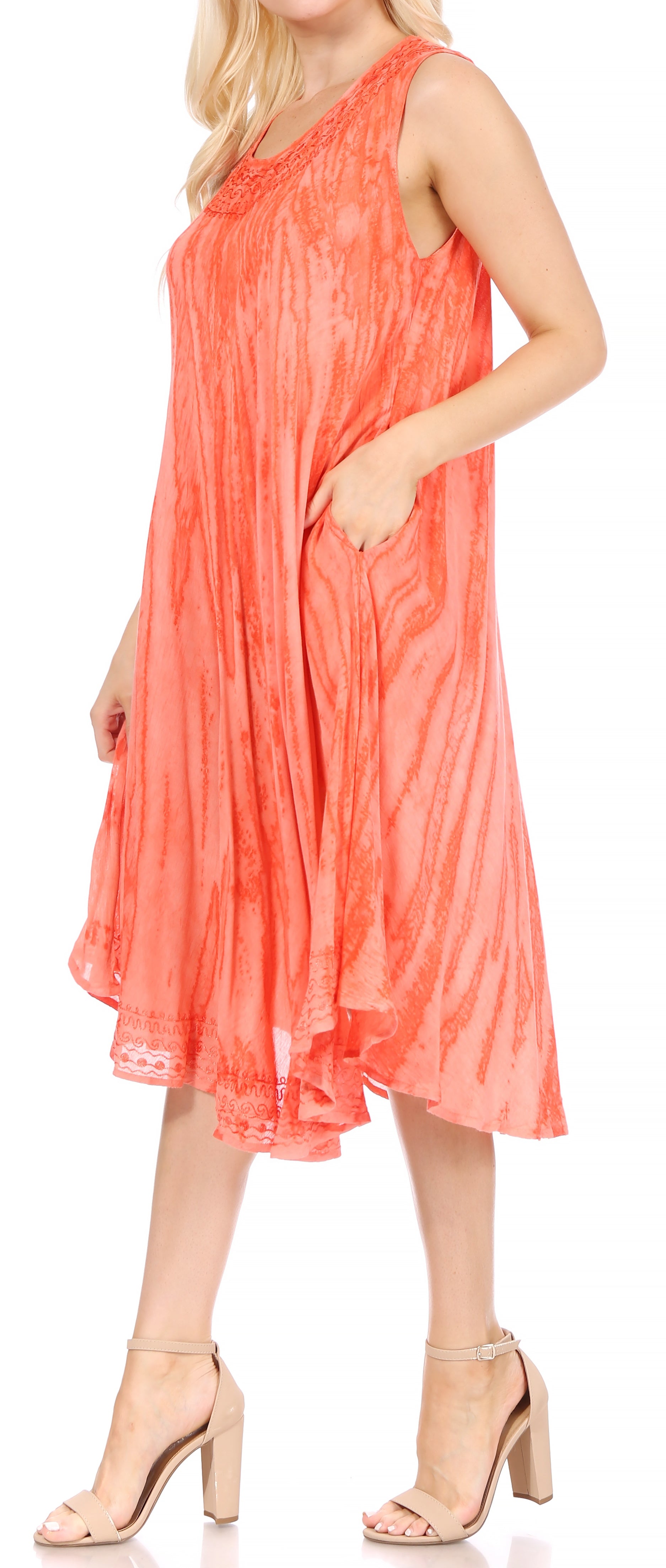 Sakkas - Nora Sleeveless Embroidered Short Tie Dye Caftan