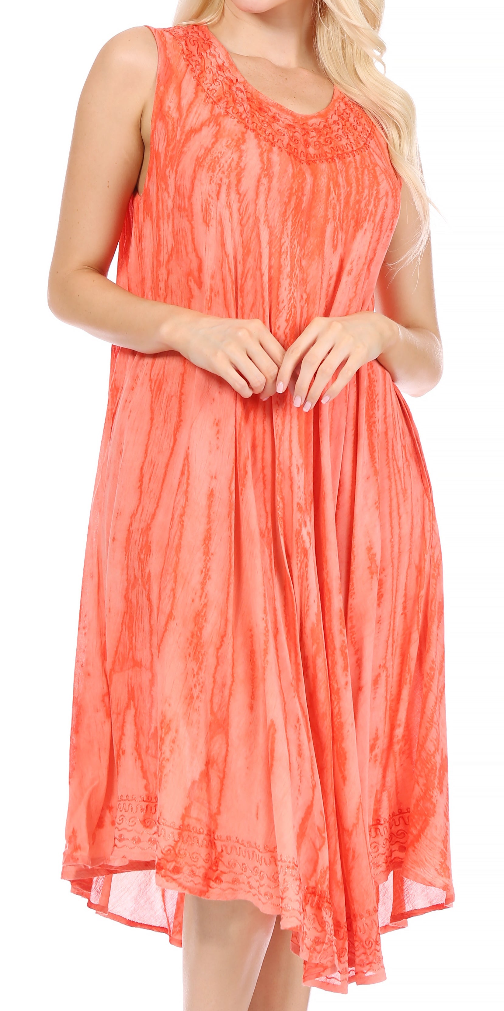 Sakkas - Nora Sleeveless Embroidered Short Tie Dye Caftan