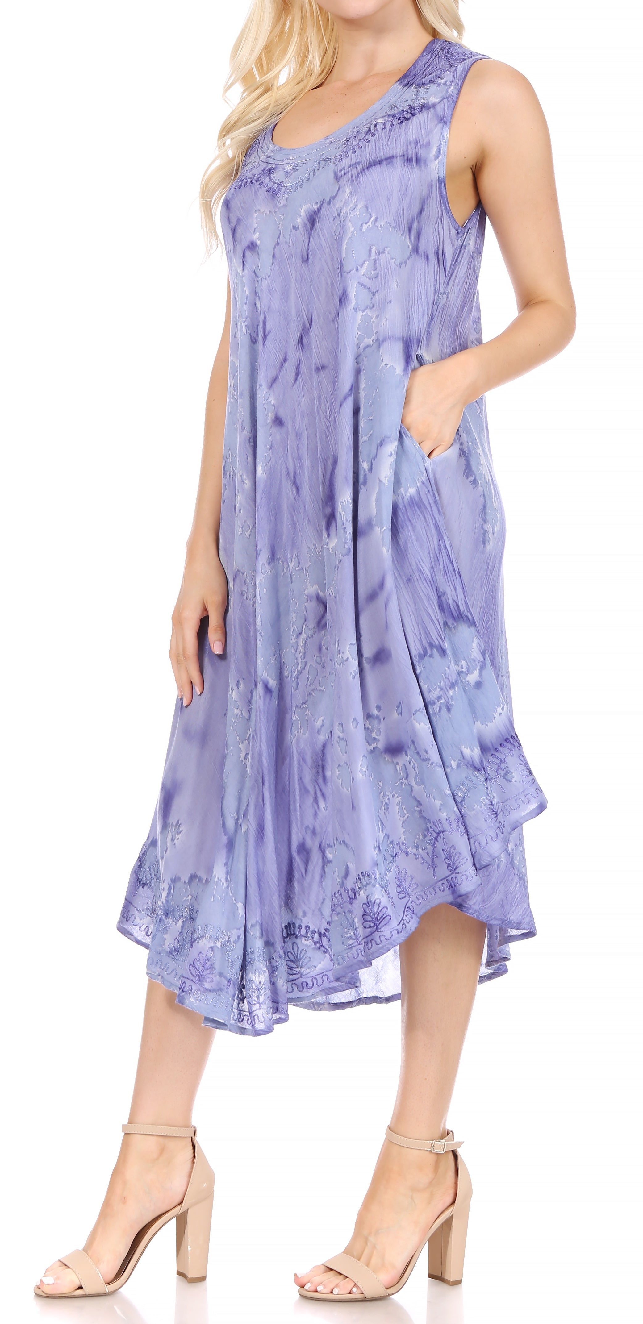 Sakkas - Nora Sleeveless Embroidered Short Tie Dye Caftan