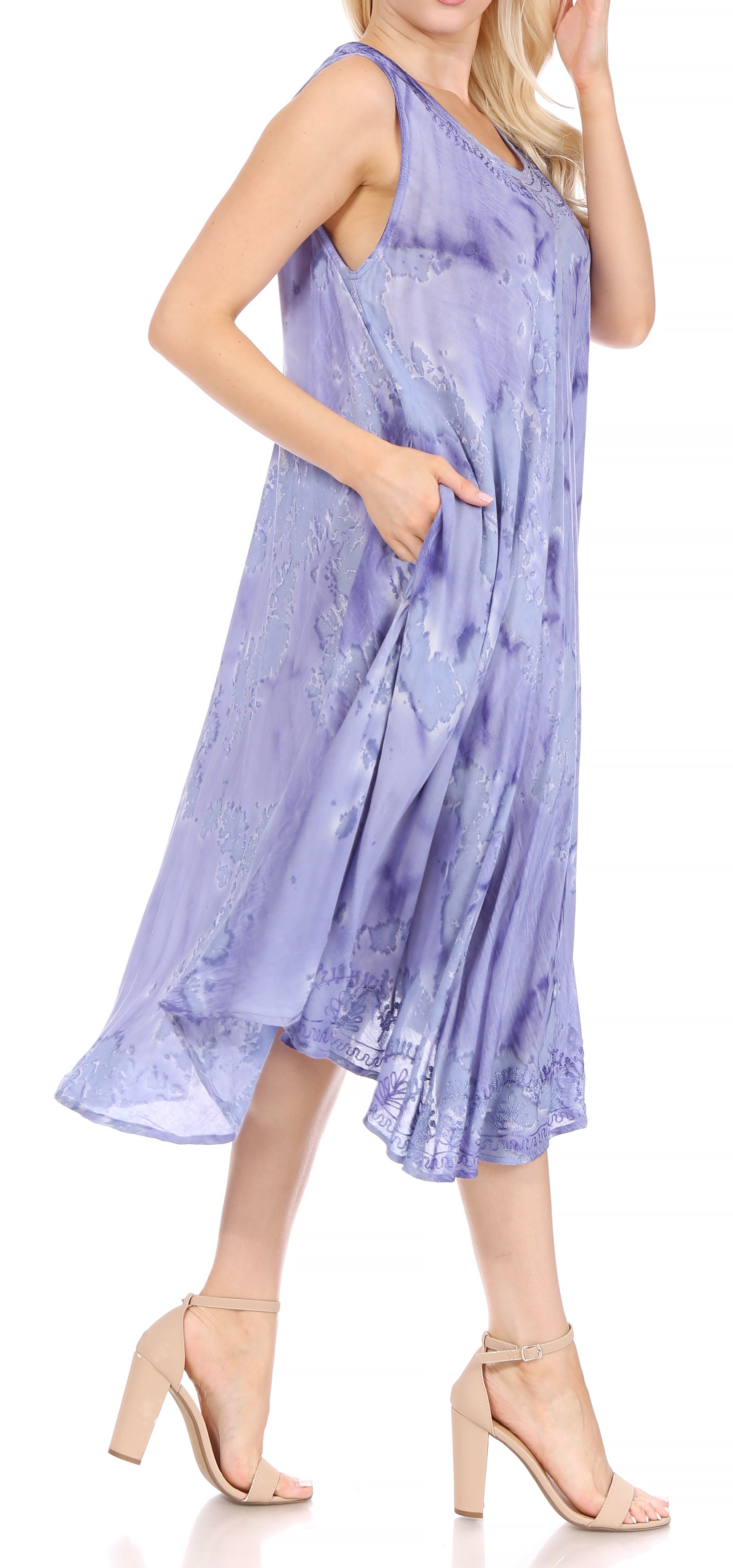 Sakkas - Nora Sleeveless Embroidered Short Tie Dye Caftan