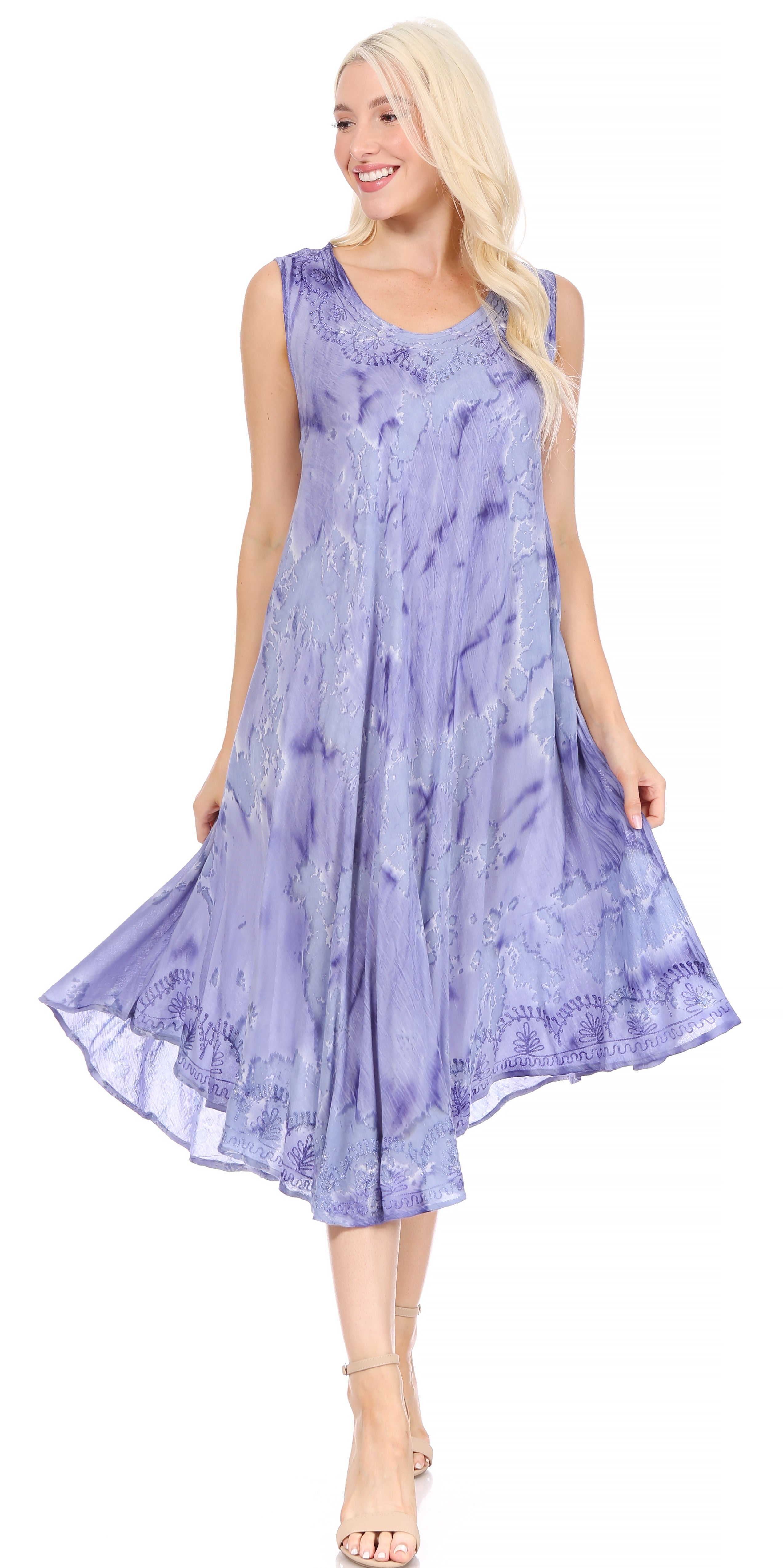 Sakkas - Nora Sleeveless Embroidered Short Tie Dye Caftan