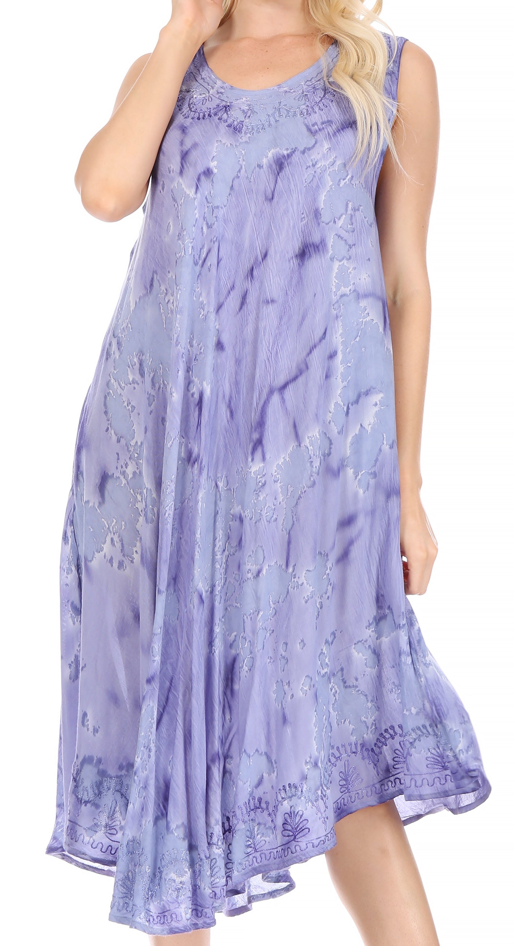 Sakkas - Nora Sleeveless Embroidered Short Tie Dye Caftan