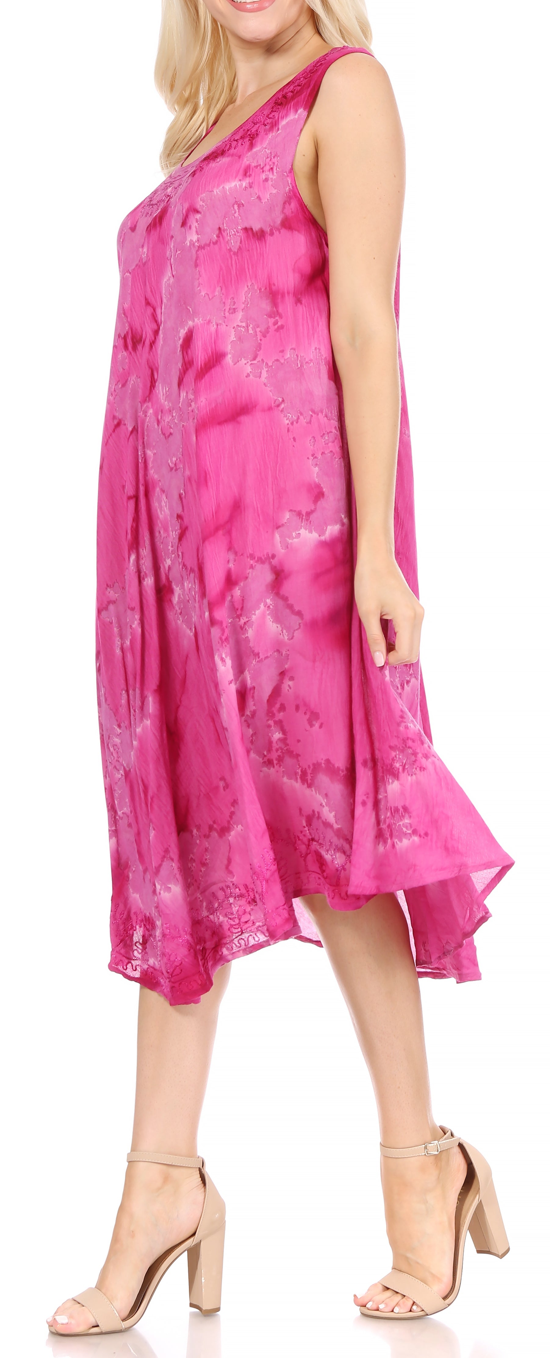 Sakkas - Nora Sleeveless Embroidered Short Tie Dye Caftan