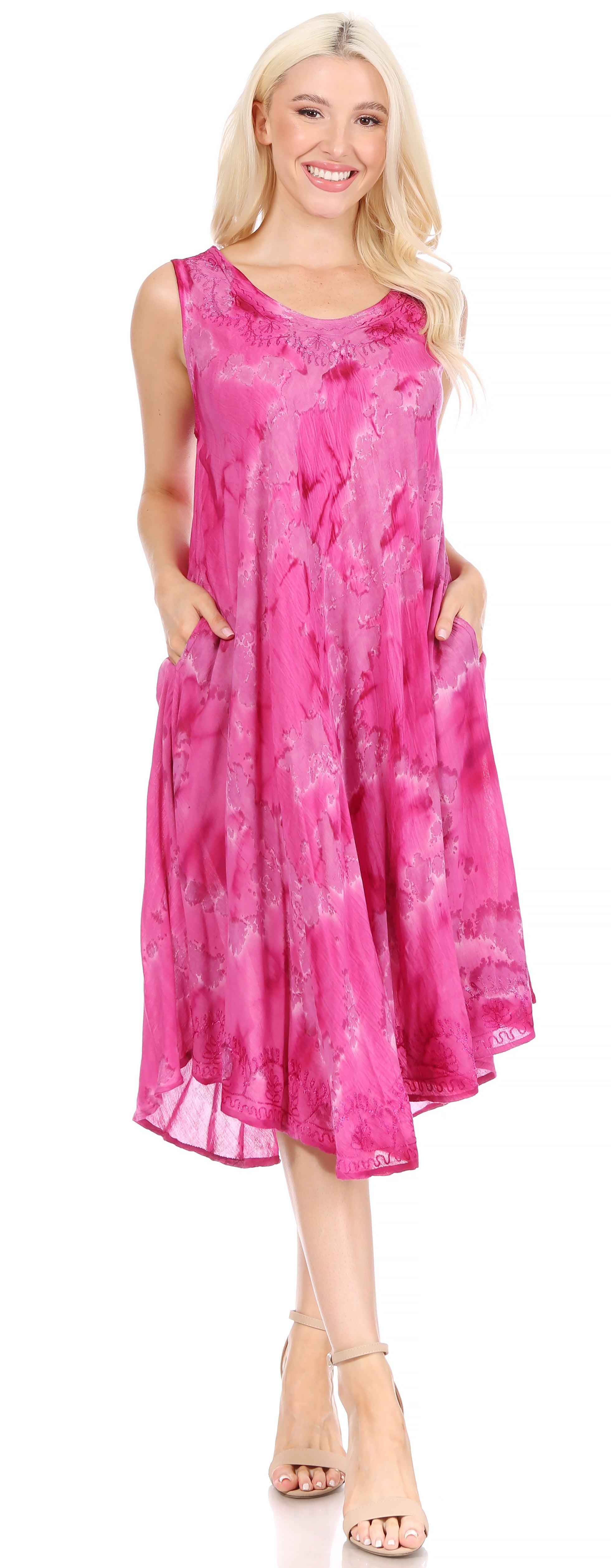 Sakkas - Nora Sleeveless Embroidered Short Tie Dye Caftan