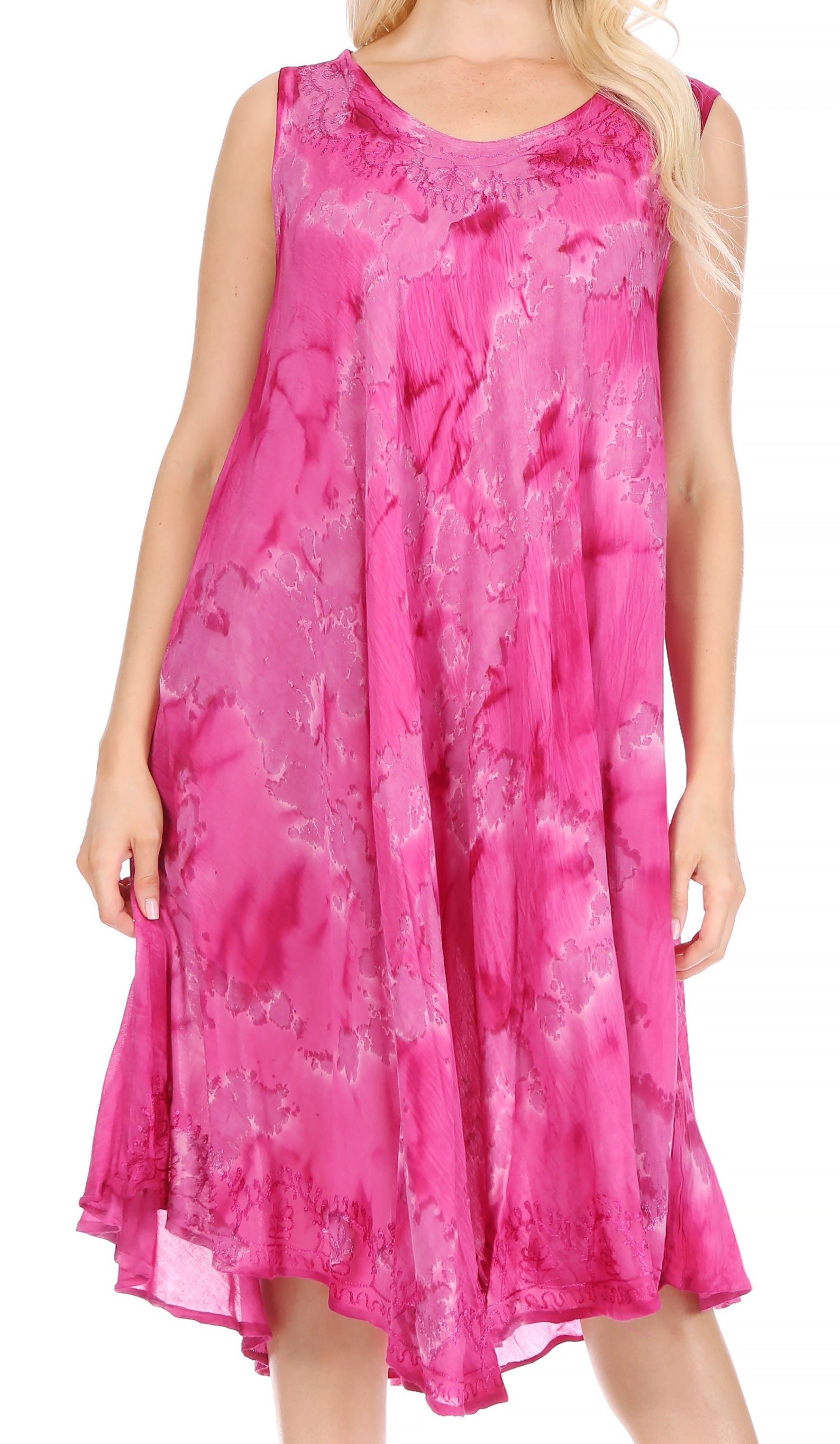 Sakkas - Nora Sleeveless Embroidered Short Tie Dye Caftan