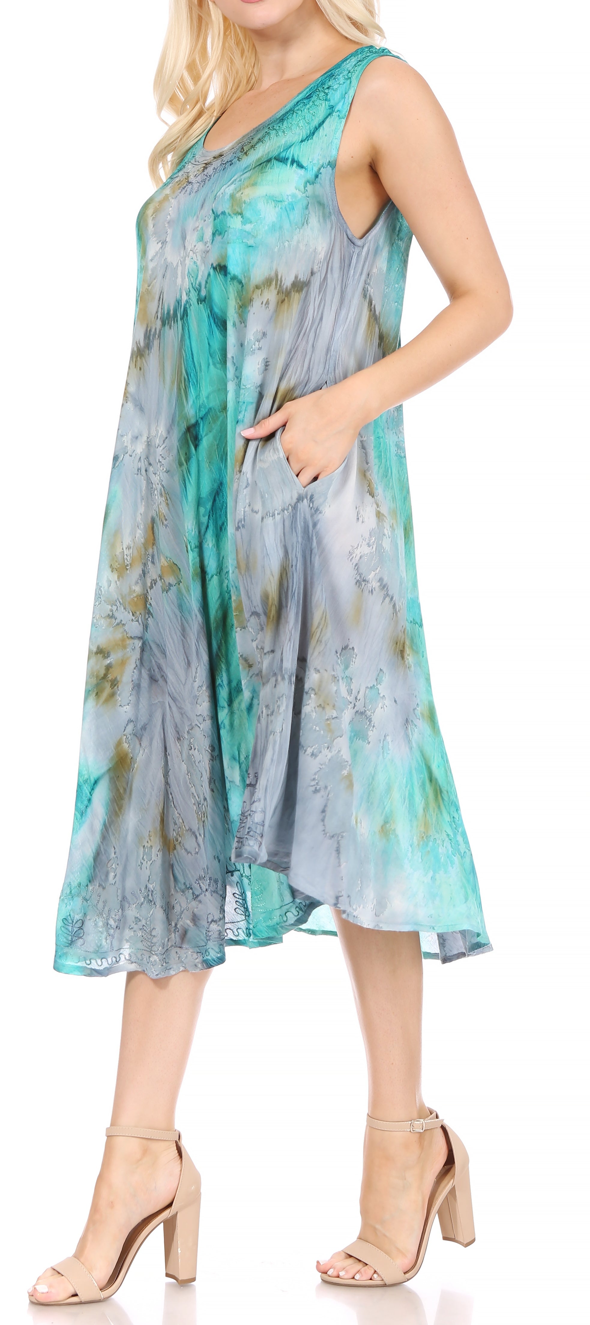 Sakkas - Nora Sleeveless Embroidered Short Tie Dye Caftan
