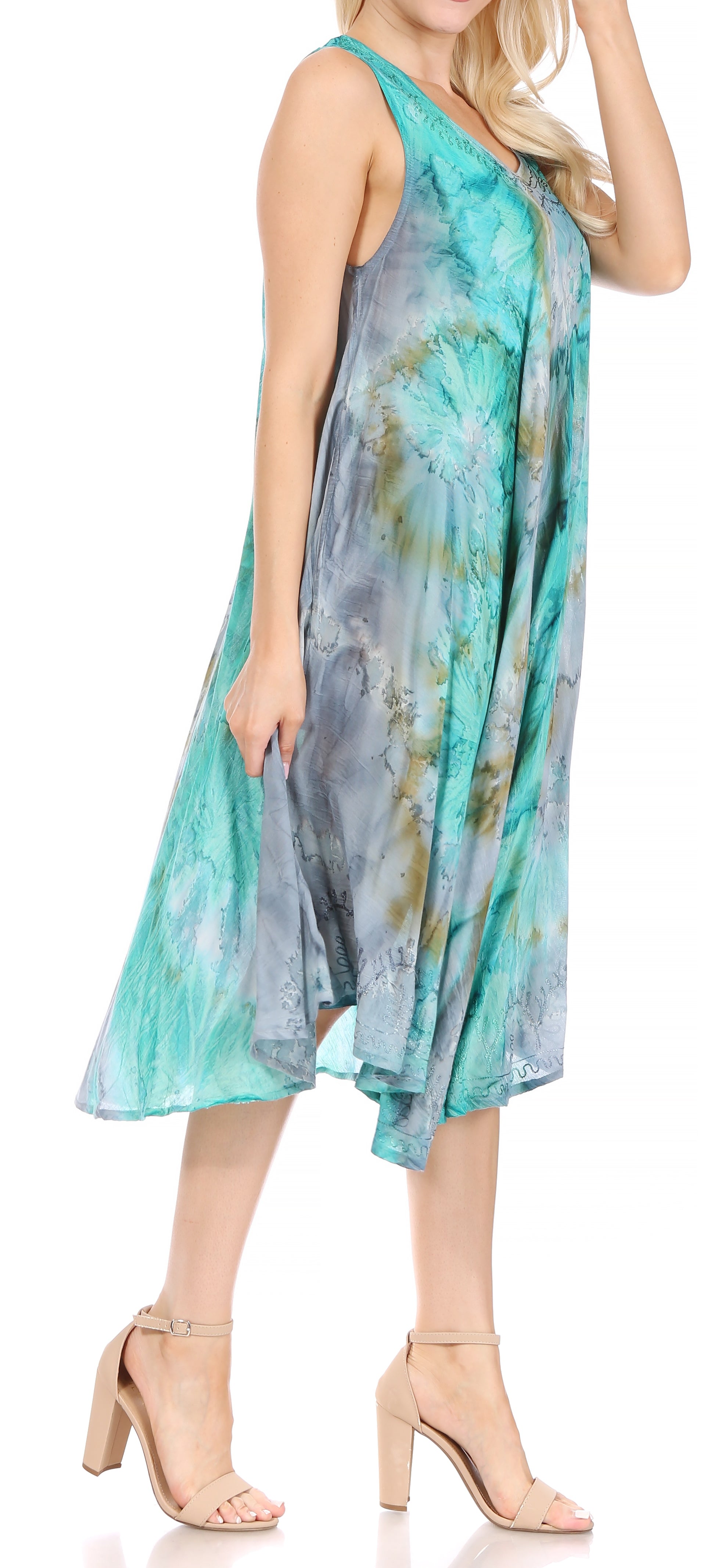 Sakkas - Nora Sleeveless Embroidered Short Tie Dye Caftan