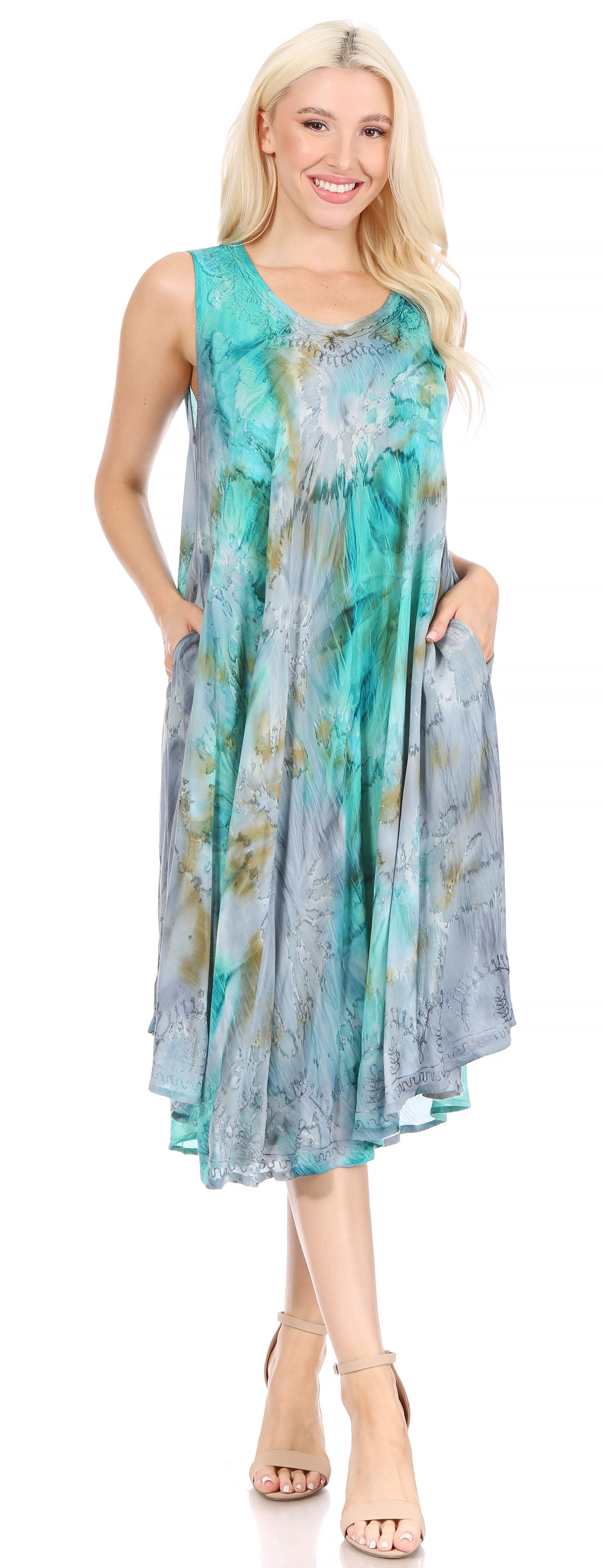 Sakkas - Nora Sleeveless Embroidered Short Tie Dye Caftan