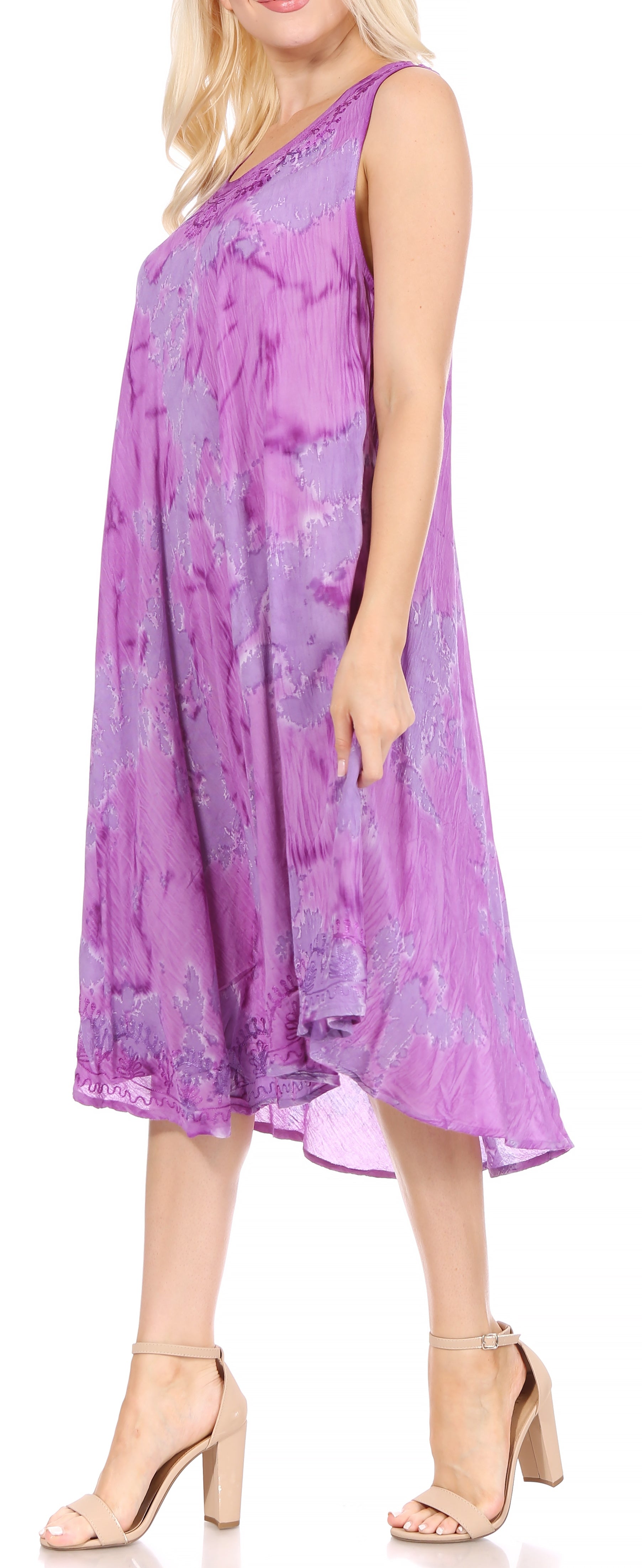 Sakkas - Nora Sleeveless Embroidered Short Tie Dye Caftan
