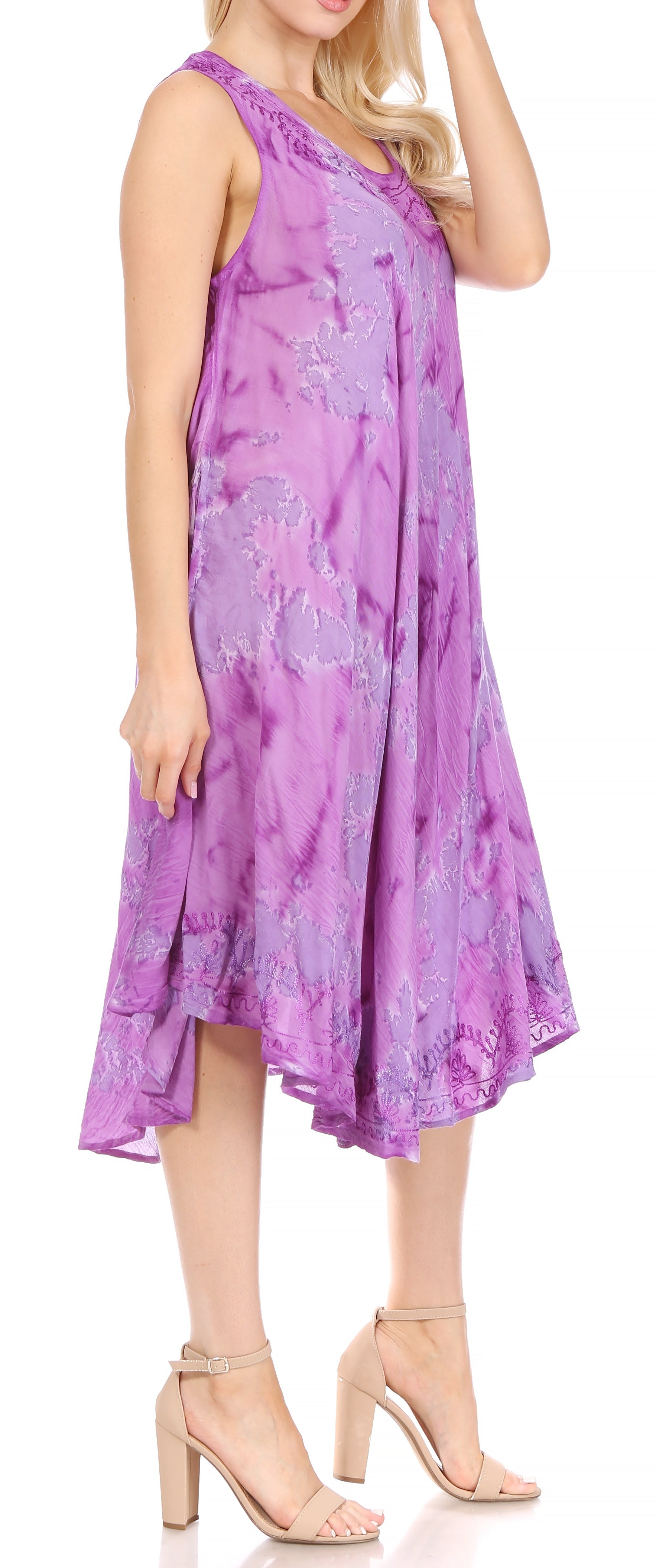 Sakkas - Nora Sleeveless Embroidered Short Tie Dye Caftan