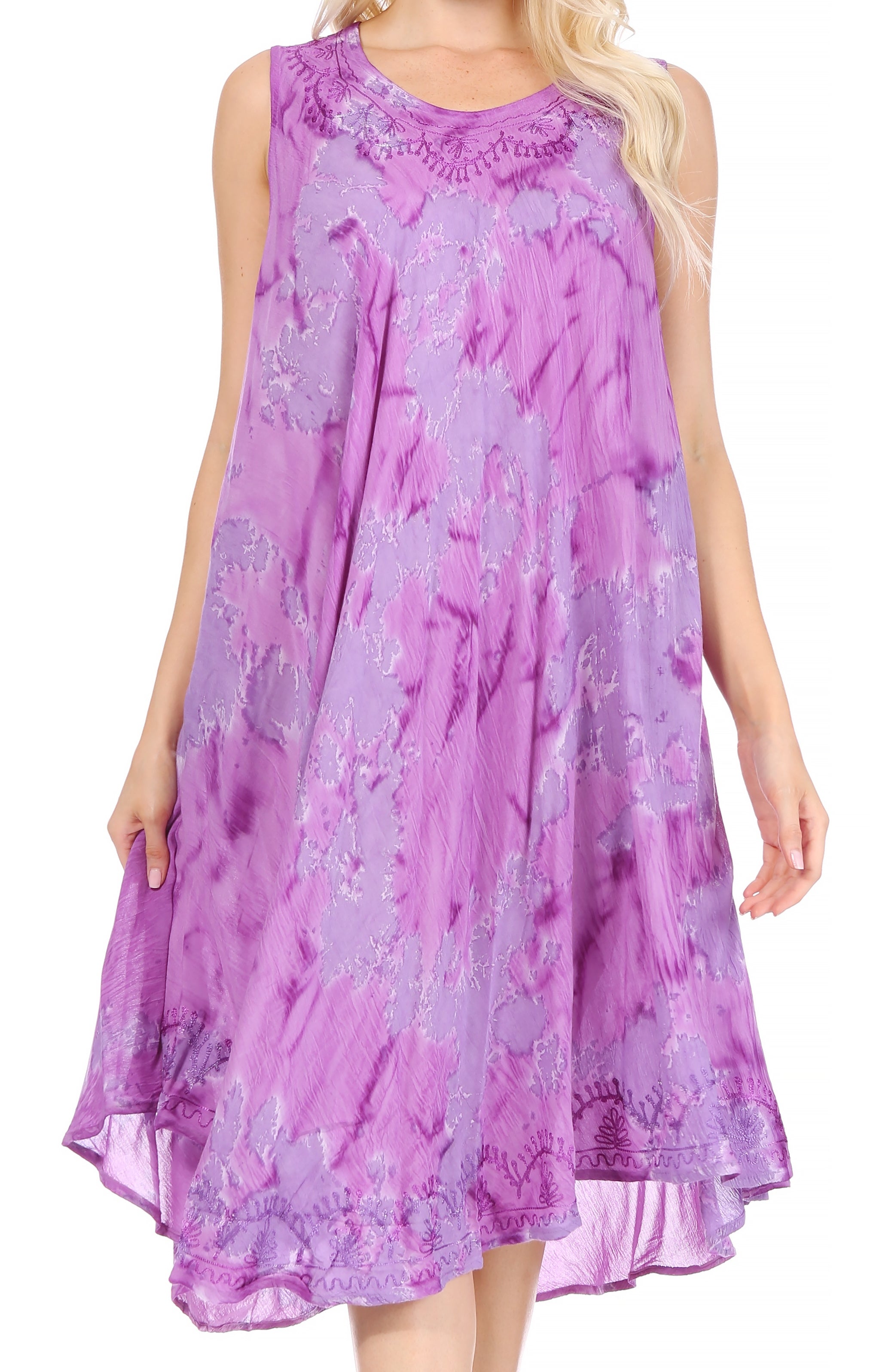Sakkas - Nora Sleeveless Embroidered Short Tie Dye Caftan