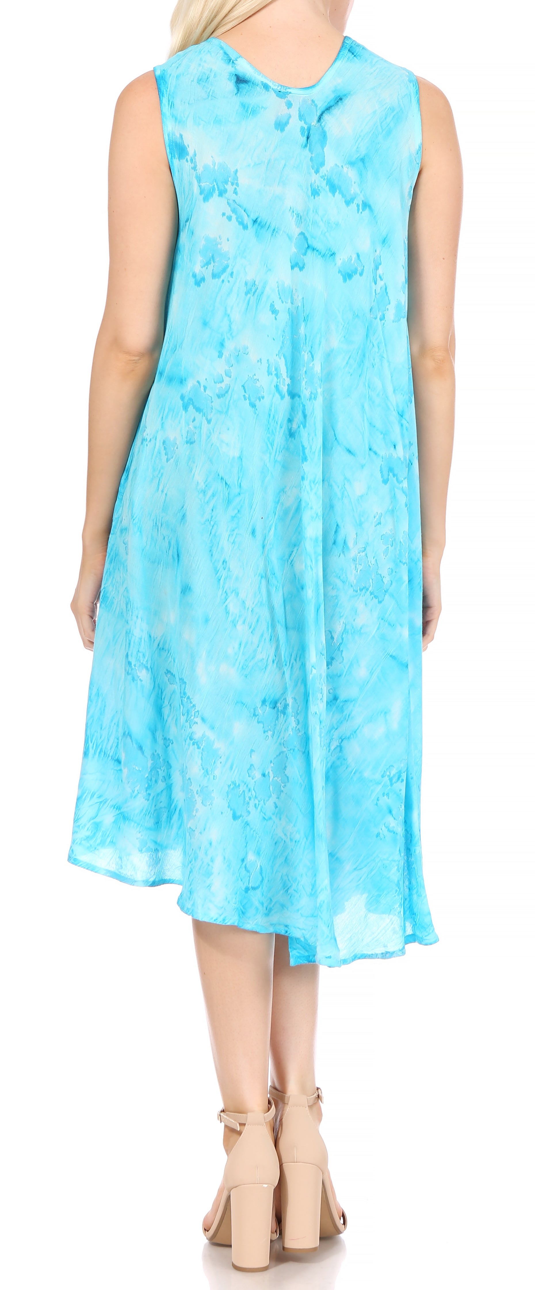 Sakkas - Nora Sleeveless Embroidered Short Tie Dye Caftan