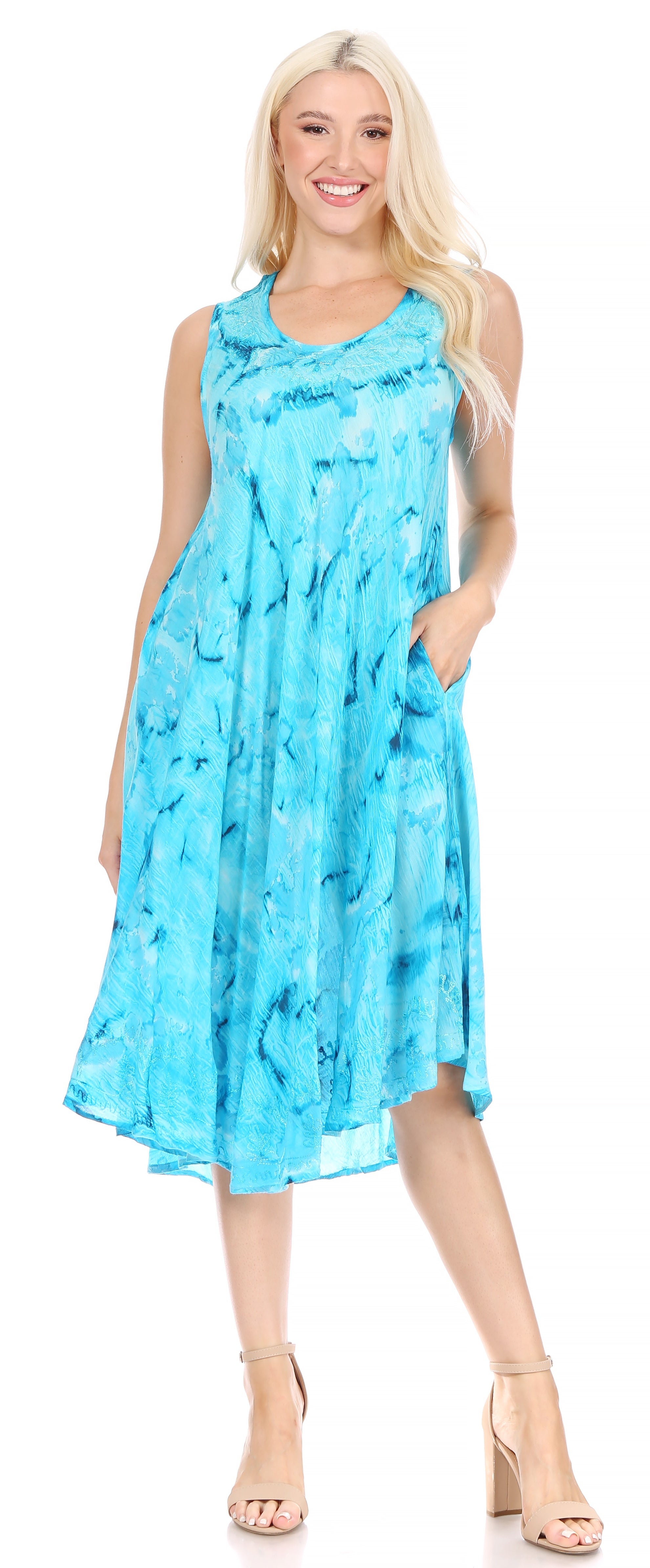 Sakkas - Nora Sleeveless Embroidered Short Tie Dye Caftan