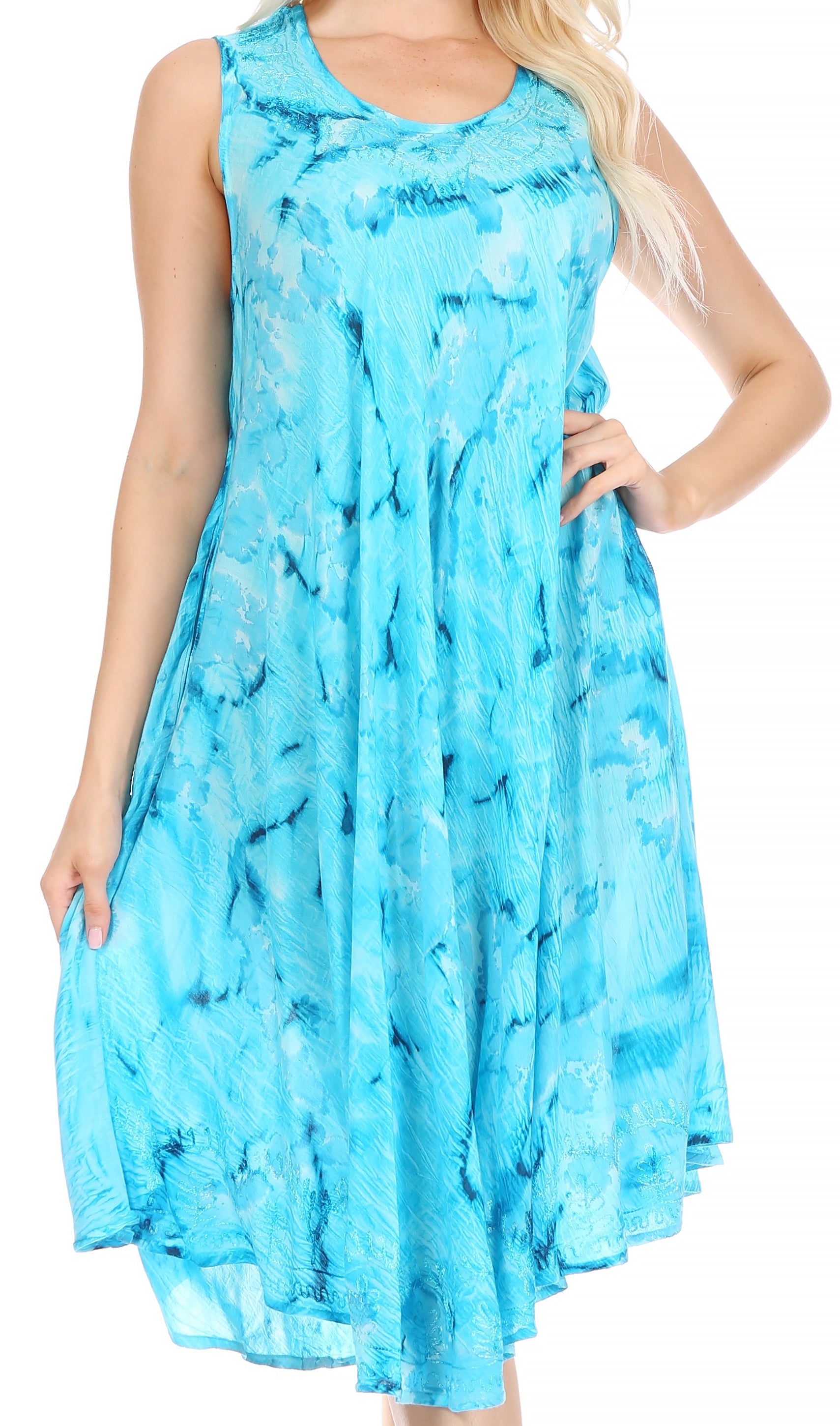 Sakkas - Nora Sleeveless Embroidered Short Tie Dye Caftan