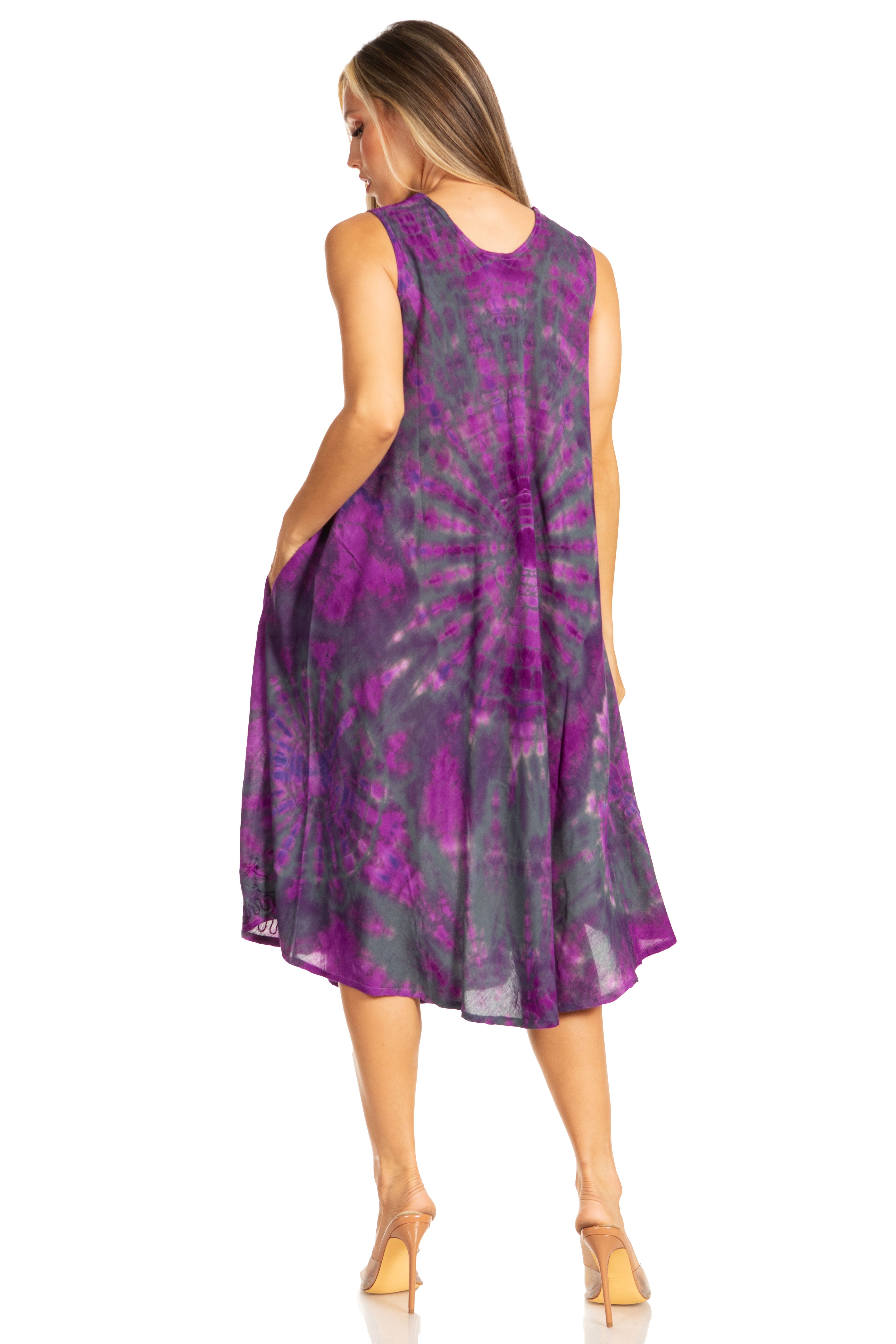 Sakkas - Nora Sleeveless Embroidered Short Tie Dye Caftan