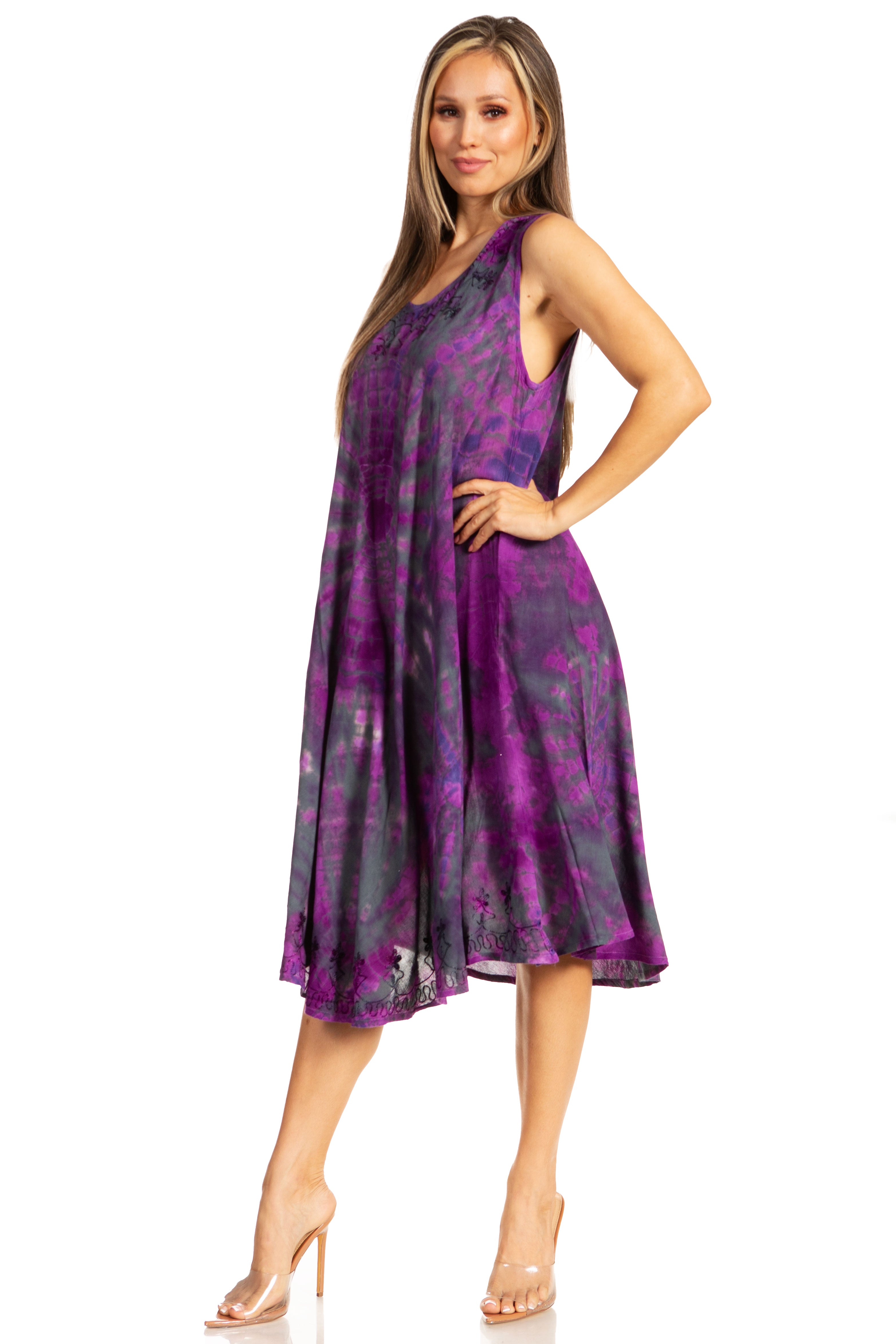 Sakkas - Nora Sleeveless Embroidered Short Tie Dye Caftan