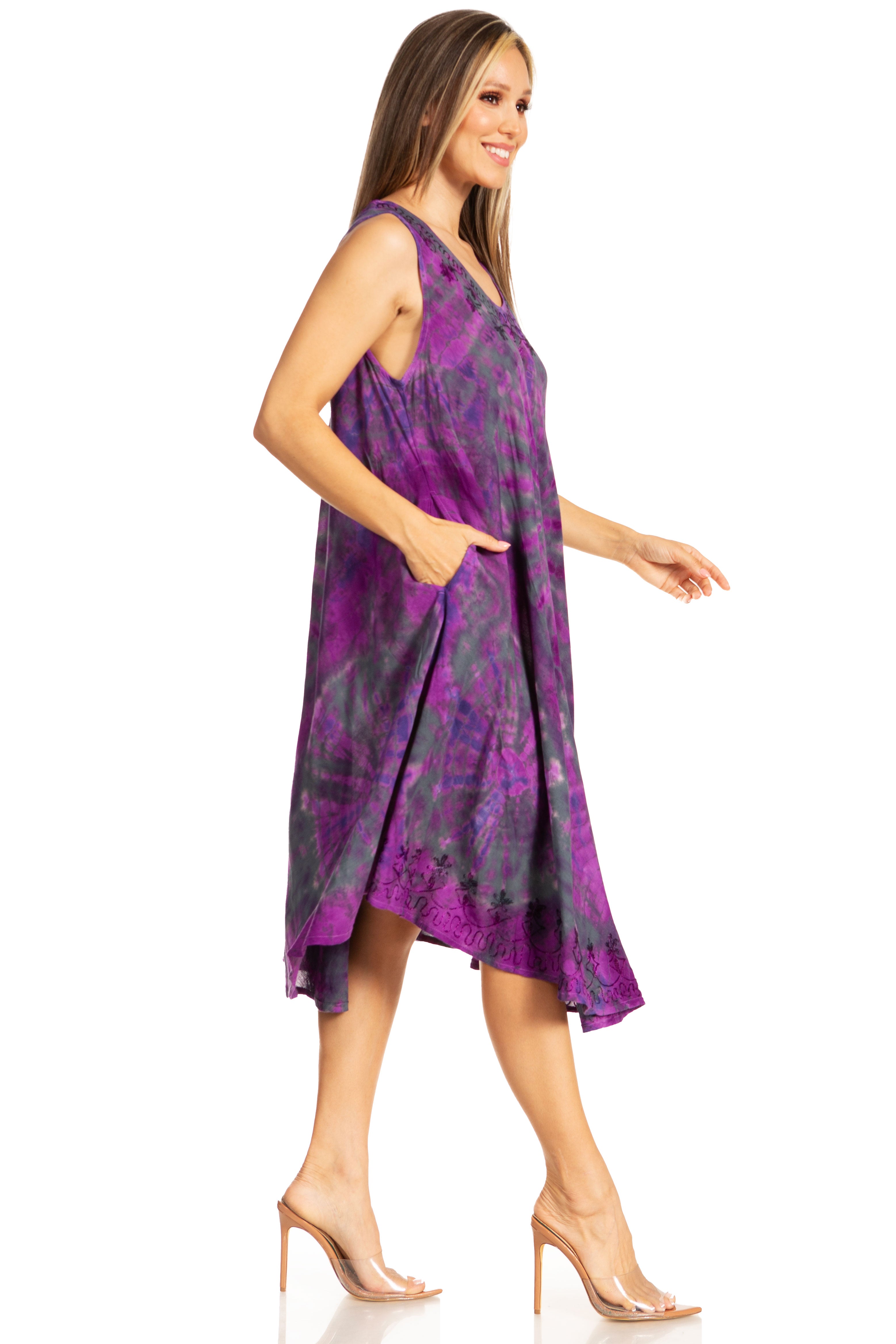 Sakkas - Nora Sleeveless Embroidered Short Tie Dye Caftan