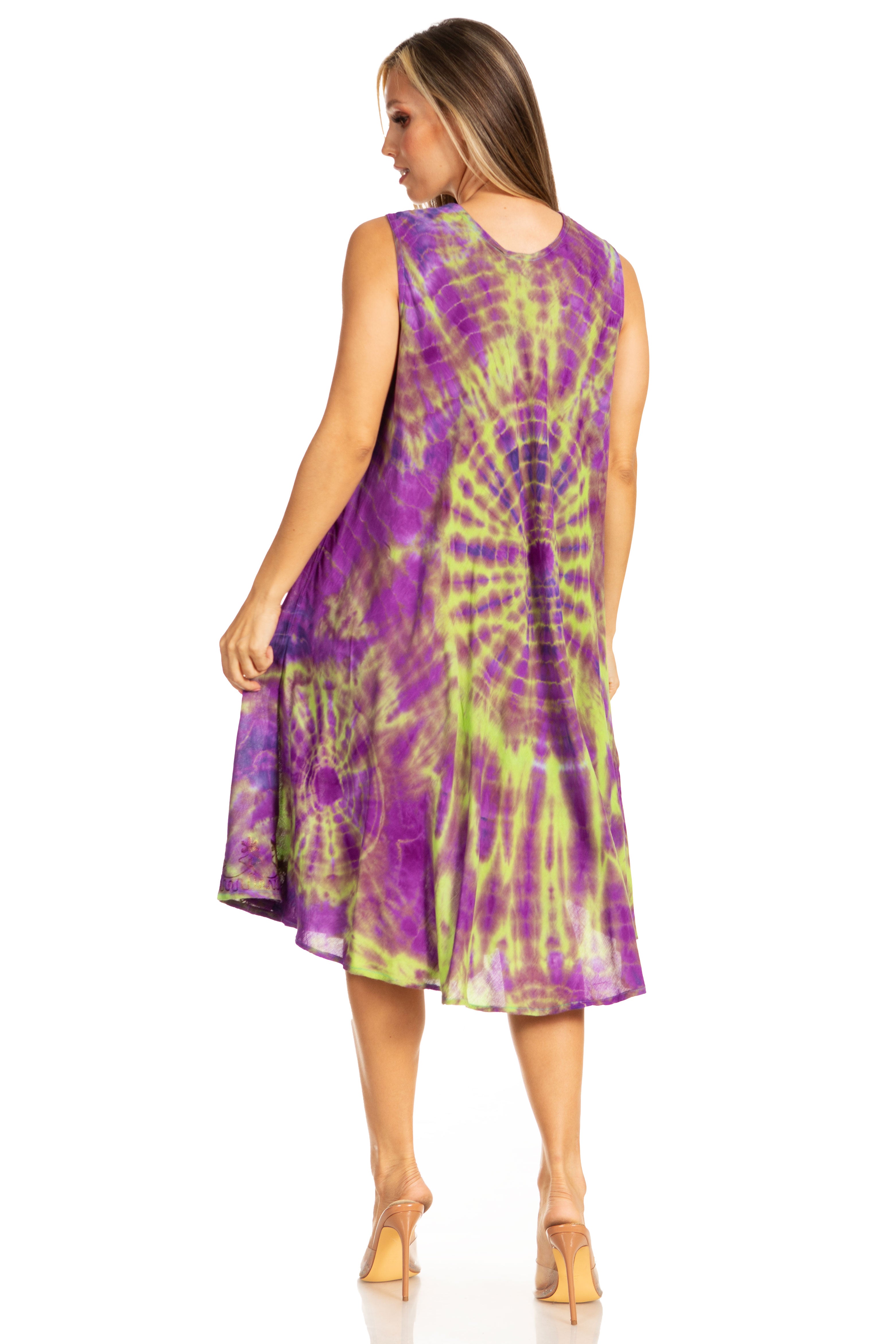Sakkas - Nora Sleeveless Embroidered Short Tie Dye Caftan