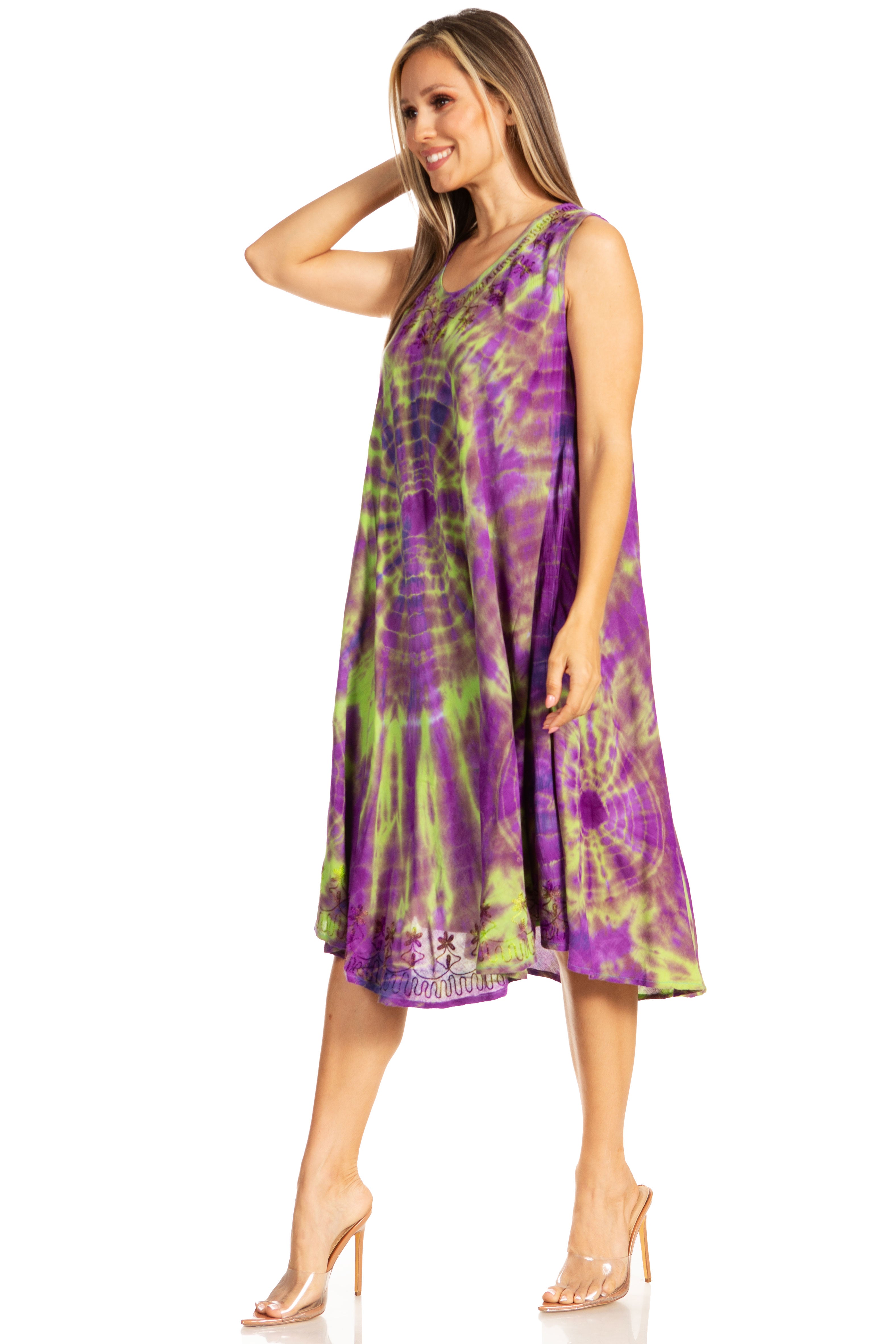 Sakkas - Nora Sleeveless Embroidered Short Tie Dye Caftan