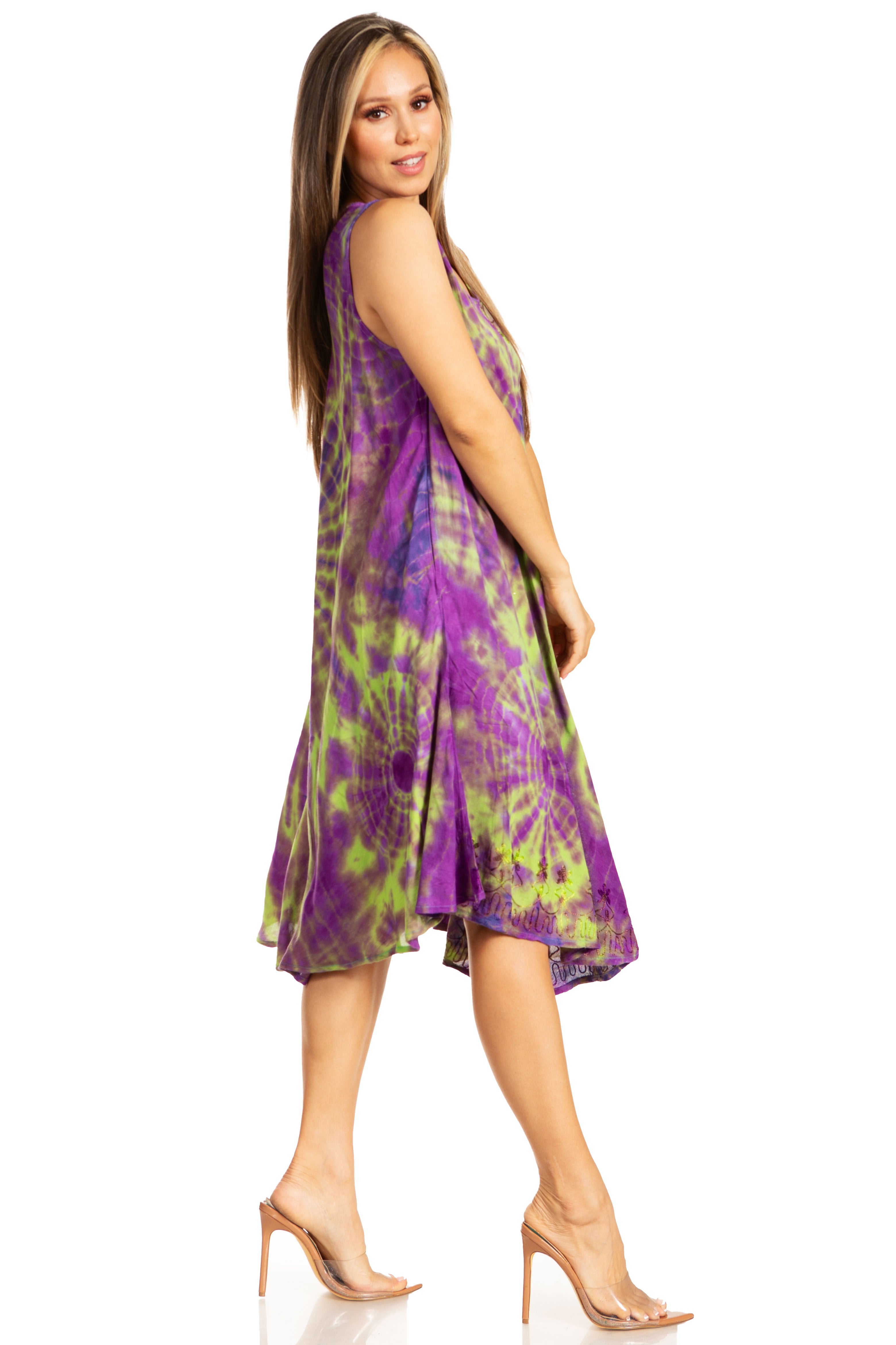 Sakkas - Nora Sleeveless Embroidered Short Tie Dye Caftan