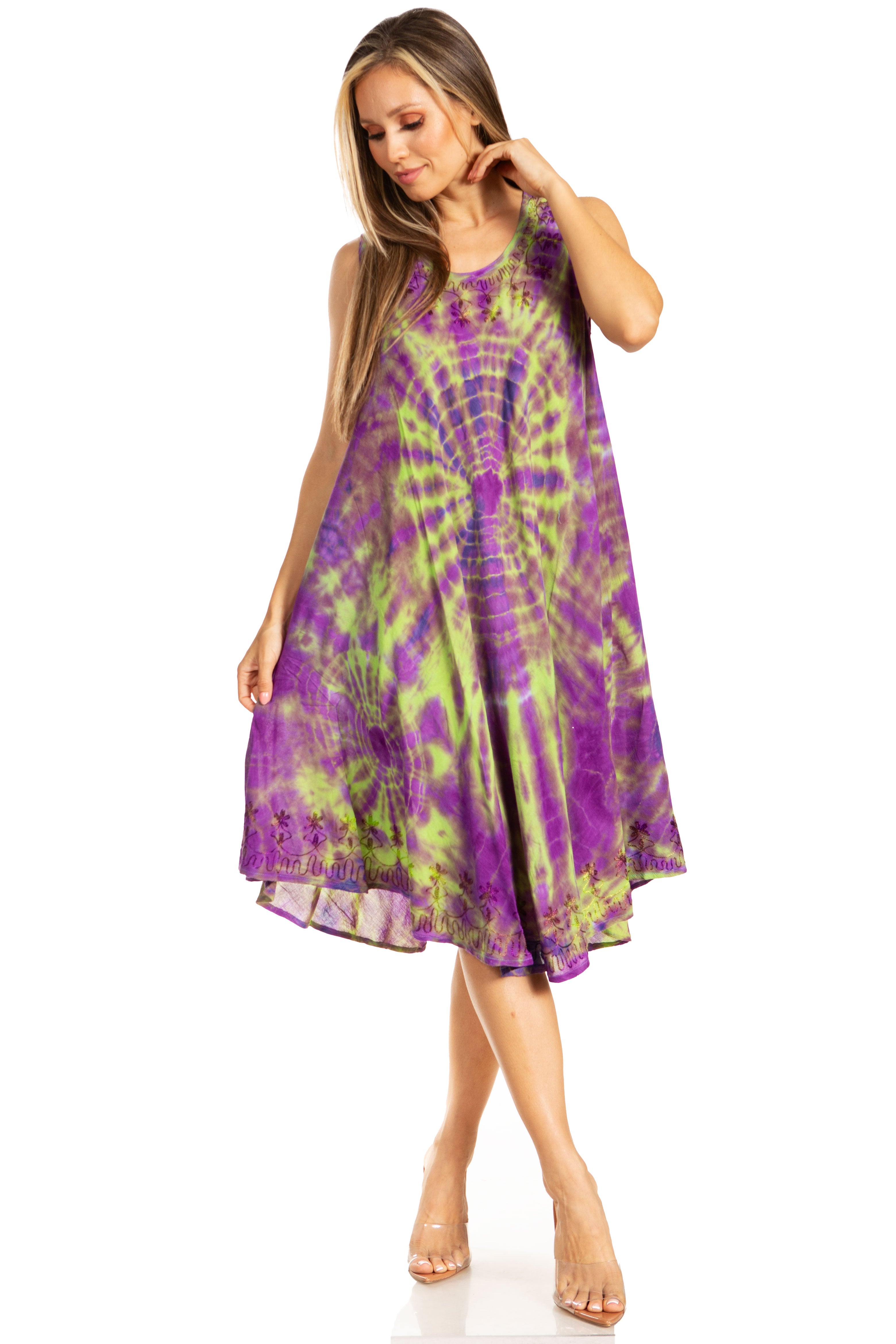 Sakkas - Nora Sleeveless Embroidered Short Tie Dye Caftan