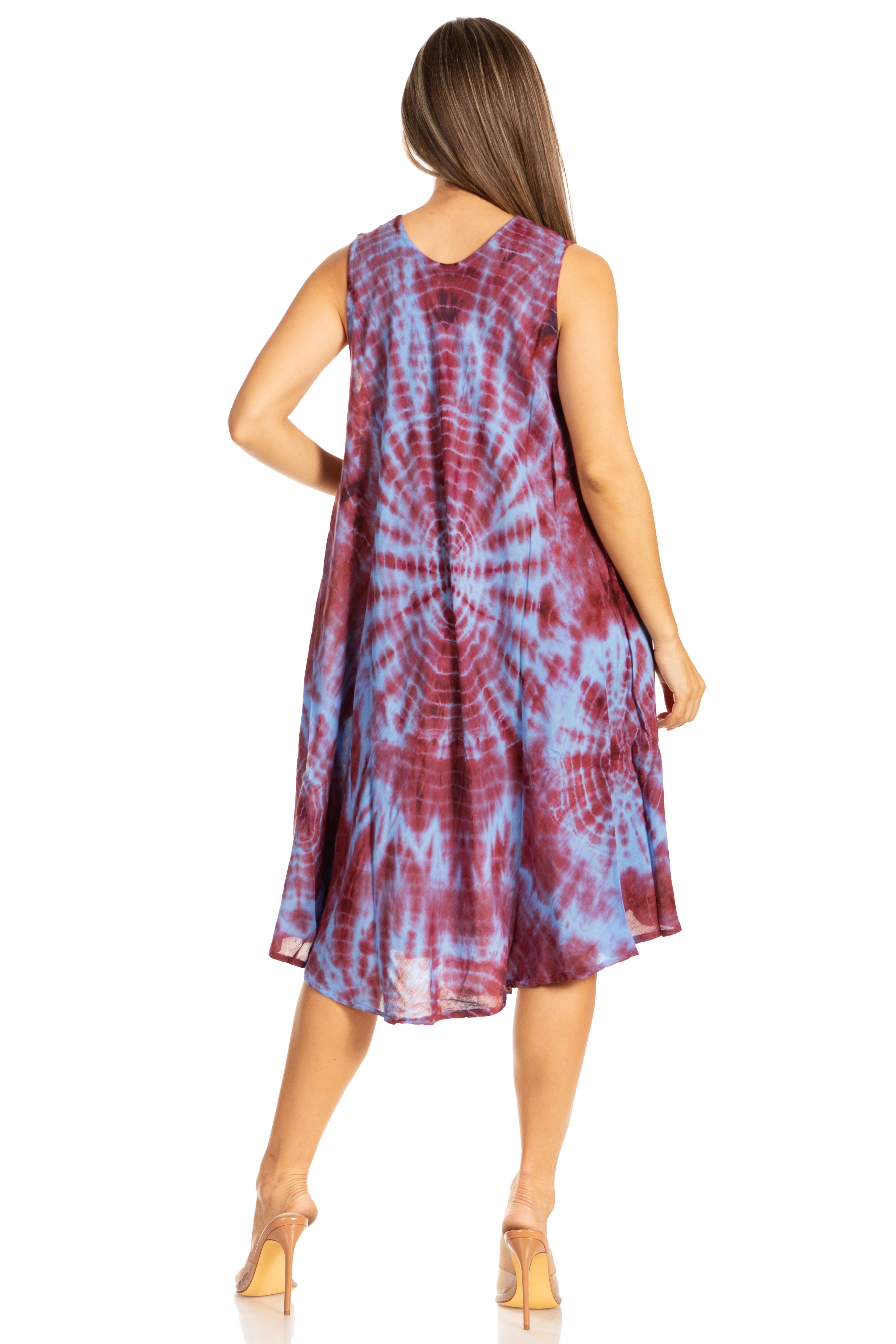 Sakkas - Nora Sleeveless Embroidered Short Tie Dye Caftan